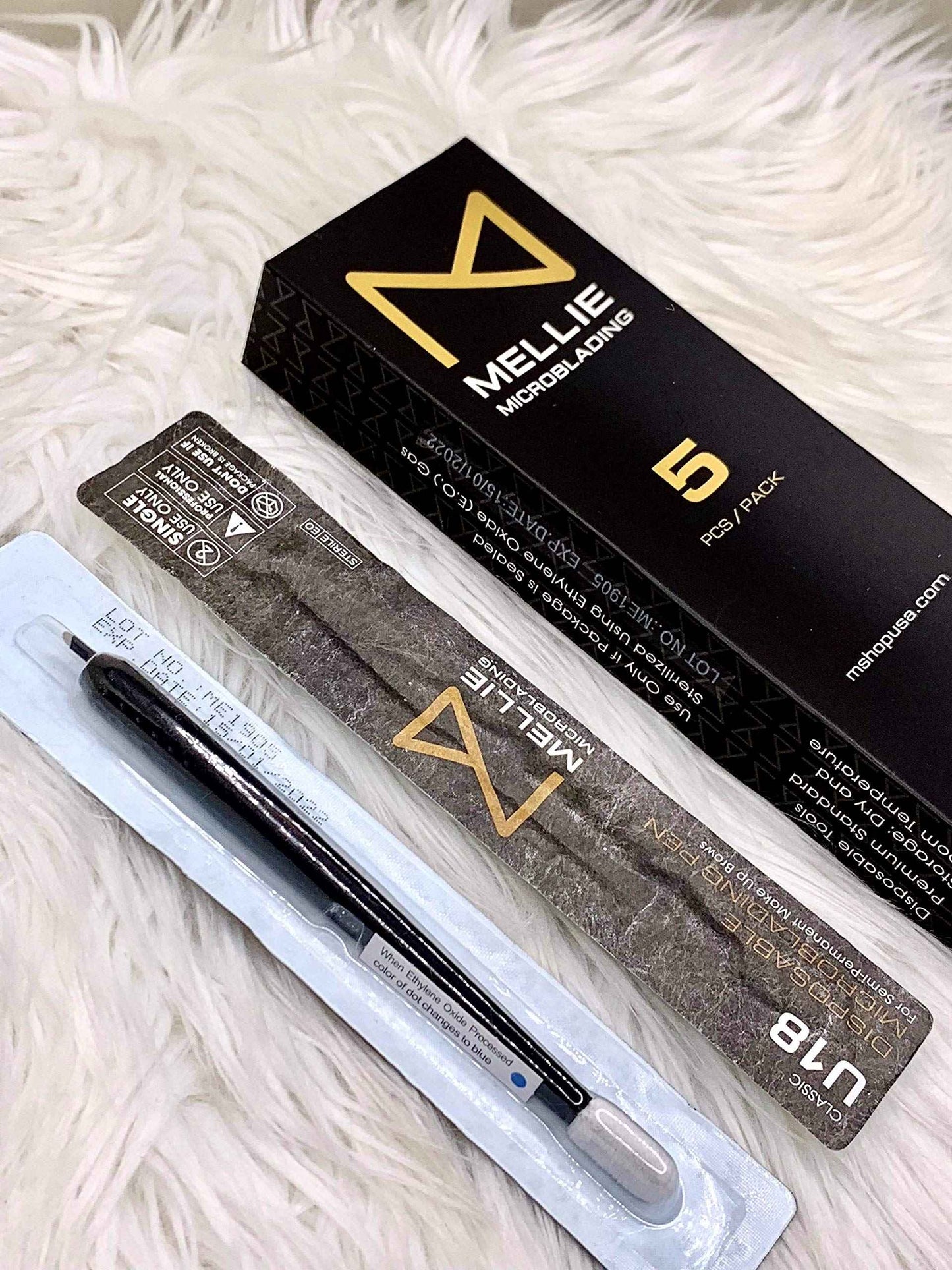 M Mellie MIcroblading PACK OF 5 - U18 NANO .15mm Disposable Microblading Pen with Pigment Sponge - Thinnest Blade On The Market NOT FOR LATEX