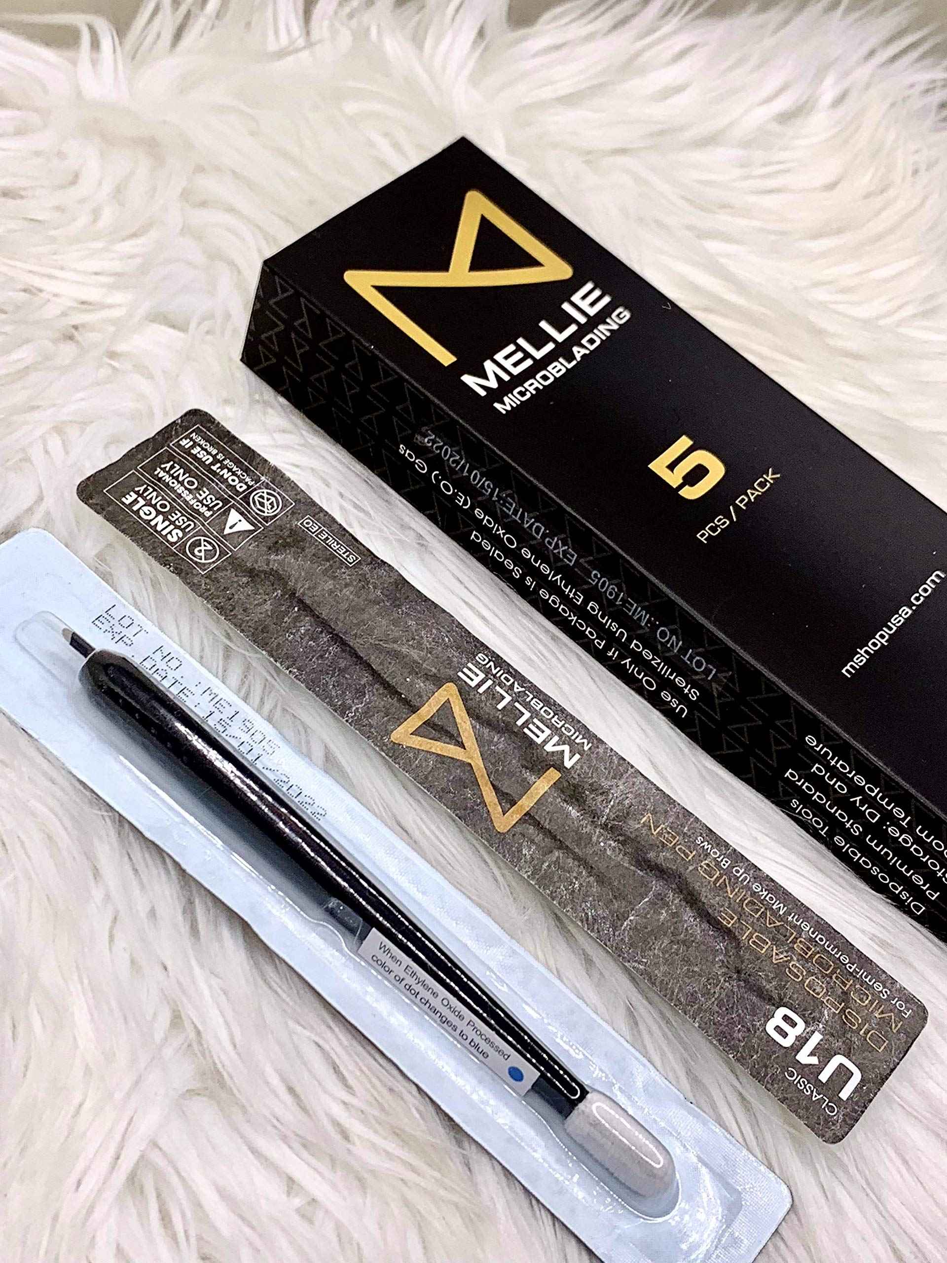 M Mellie MIcroblading PACK OF 5 - U18 NANO .15mm Disposable Microblading Pen with Pigment Sponge - Thinnest Blade On The Market NOT FOR LATEX