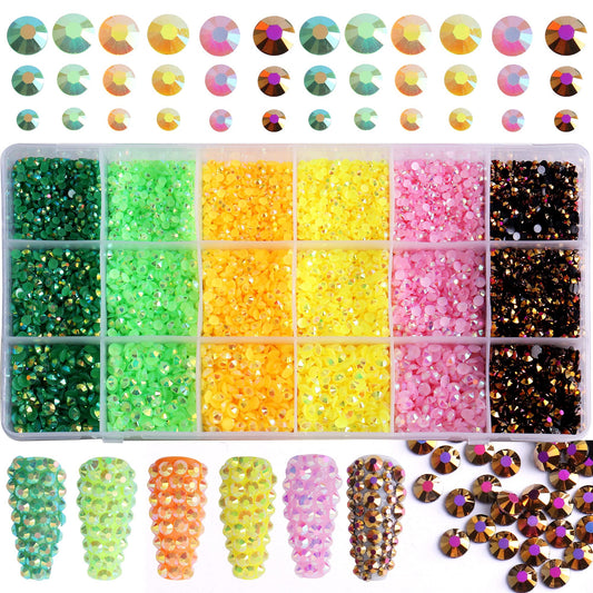 FULZTEY 19200 PCS Resin AB Rhinestones Flatback Mixed Size Flatback Round Gems Rhinestone Kit 6 Color Rhinestones Bulk for DIY Crafts Nails Gift Clothes Shoes Decoration Accessories 3/4/5 MM