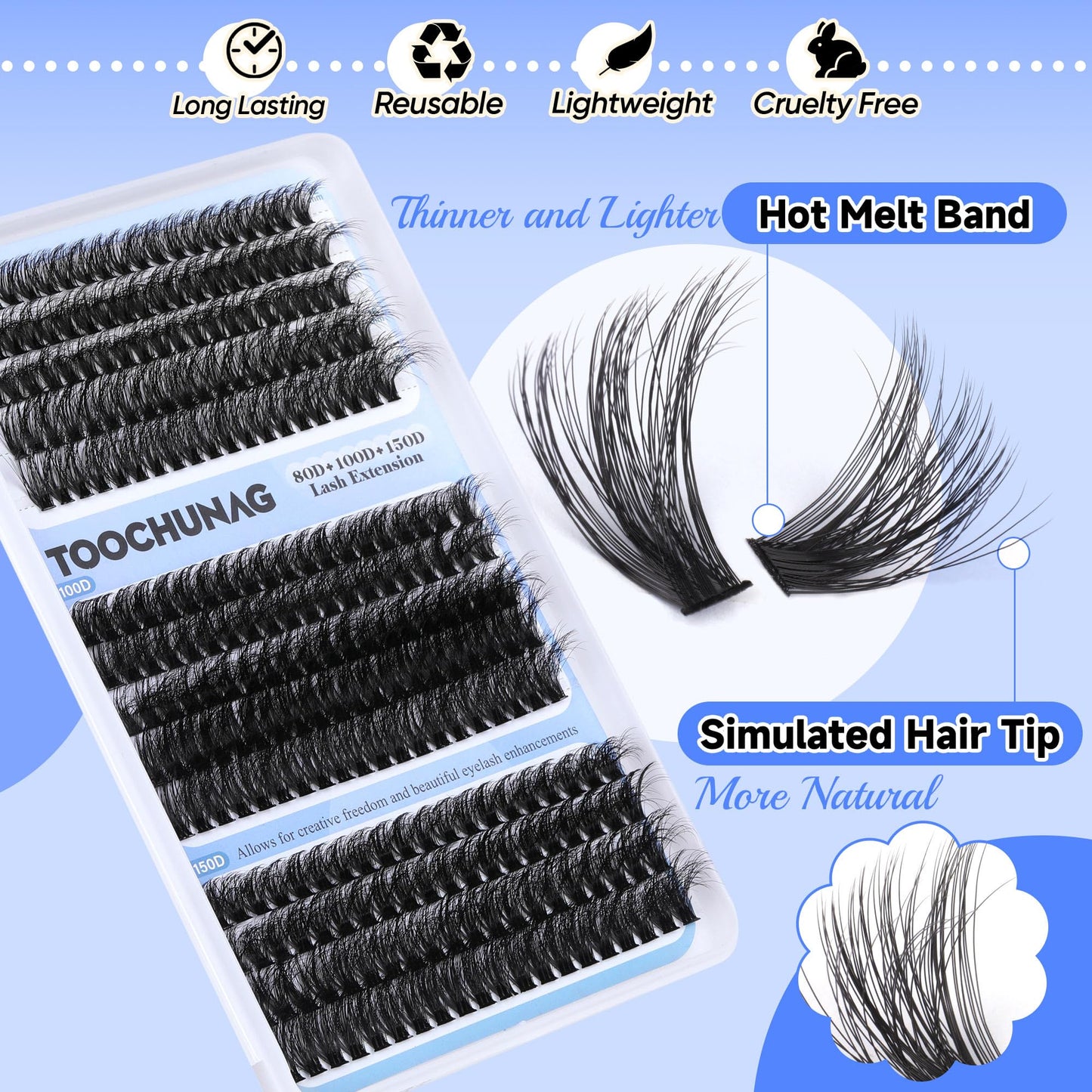 TOOCHUNAG Fluffy Lash Clusters 3 Styles Individual Lashes Cluster Eyelash Extensions 280pcs Wispy Eyelash Clusters DIY Long Thick Lash Extension at Home (12-18mm,D Curl)