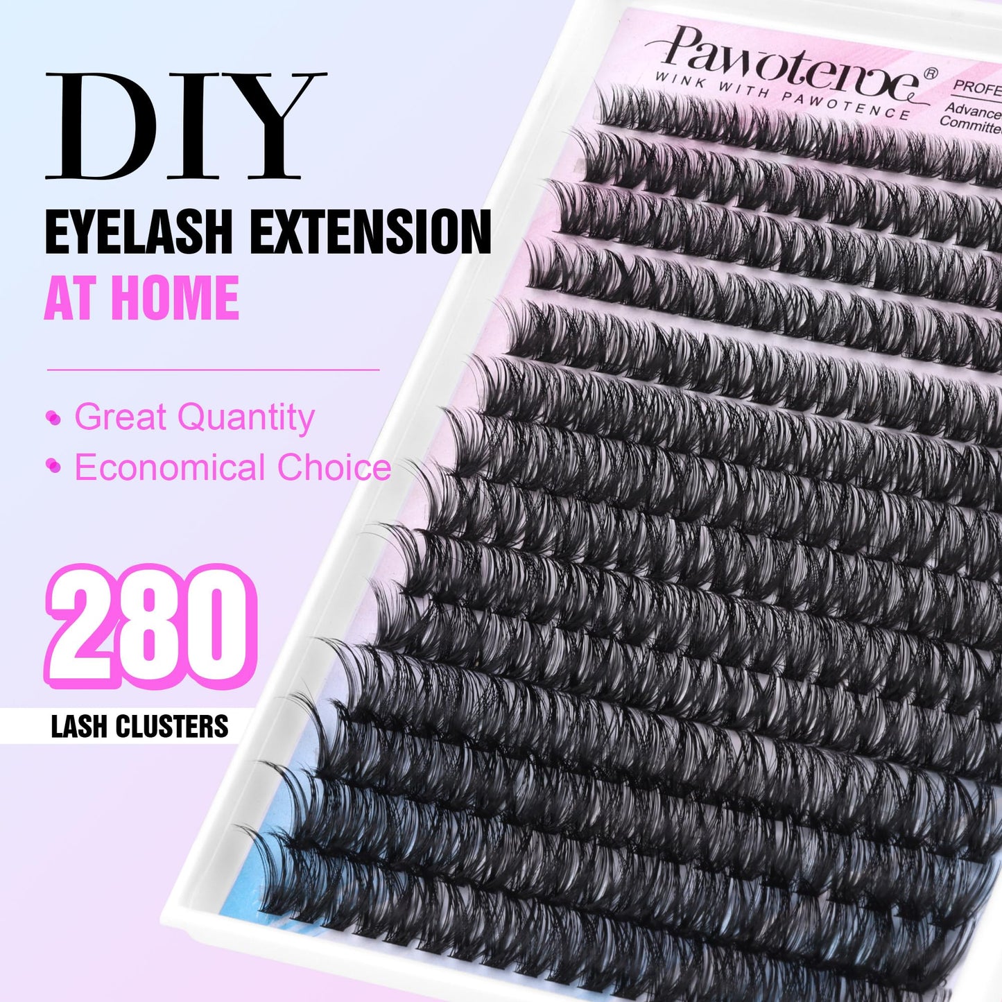 Pawotence Lash Clusters 280pcs Individual Lashes Cluster Eyelash Extensions 50D 9-16mm Mix D Curl Eyelash Clusters DIY Lash Extension for Self Application at Home (50D-0.07D-9-16MIX)