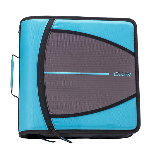 Case-it Mighty Zip Tab Zipper Binder, 3" O-Ring with 5-Color tabbes, Expanding File Folder and Shoulder Strap and Handle, D-146-TEAL