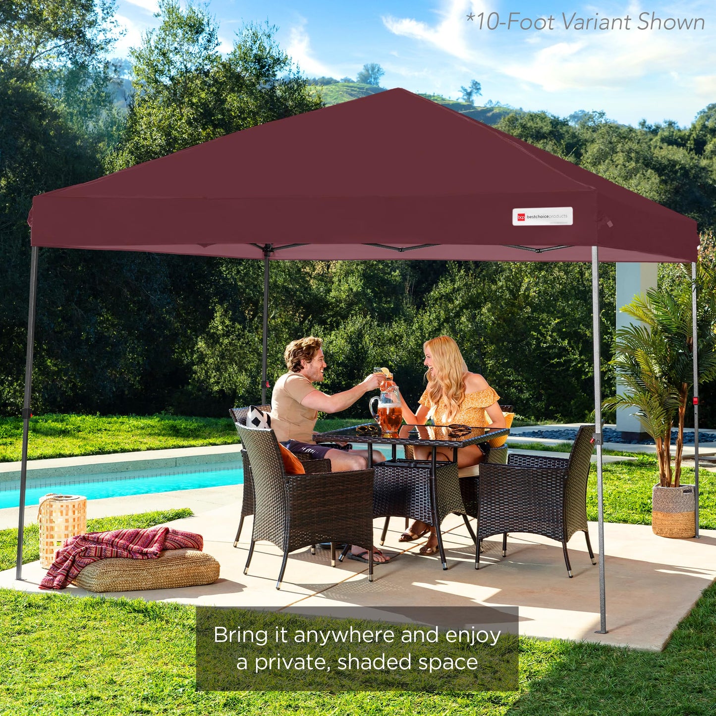 Best Choice Products 8x8ft 1-Person Setup Pop Up Canopy Tent Instant Portable Shelter w/ 1-Button Push, Case, 4 Weight Bags - Burgundy