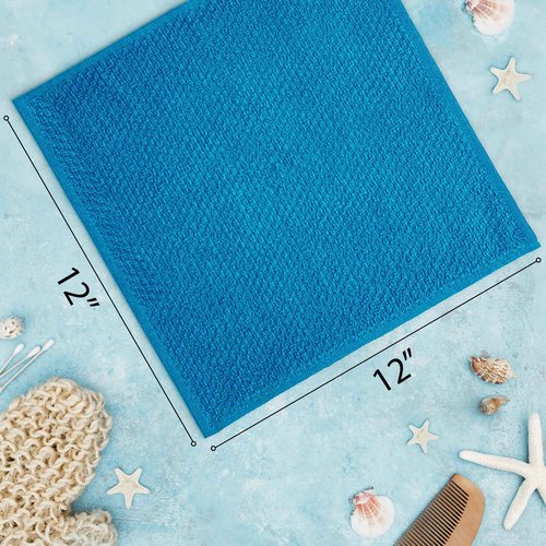 DecorRack 8 Pack 100% Cotton Face Towels, Ultra Absorbent 12 x 12 inch Wash Cloths, 400 GSM, Premium Quality, Soft Fingertip Towels for Face, Makeup, Spa, and Beauty, Blue (8 Pack)