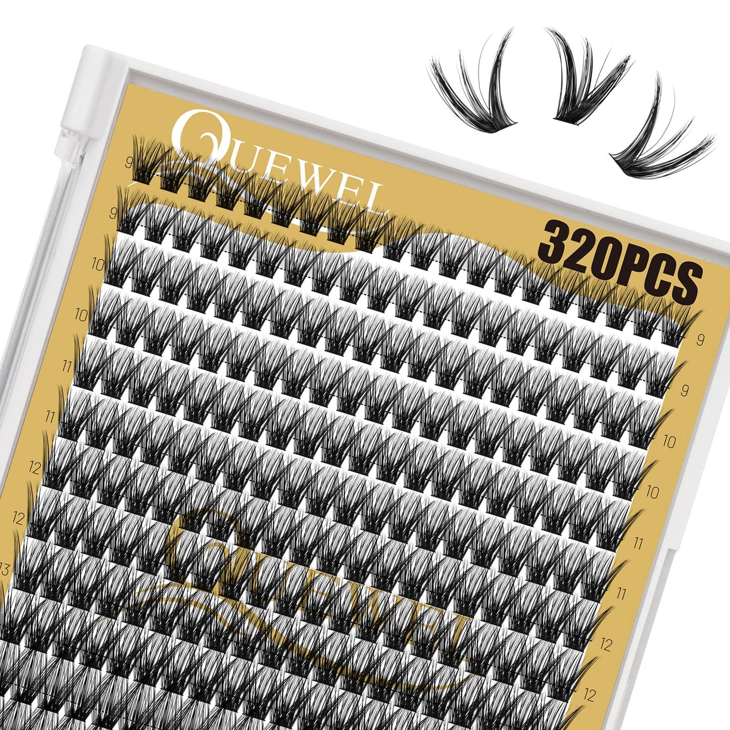 QUEWEL Lash Clusters 320Pcs Cluster Lashes 50D C Curl Lash Clusters Mix9-16mm Individual Eyelashes Clusters Wispy DIY Eyelash Extension Thin Band Soft to Use at Home (50D C Mix9-16)