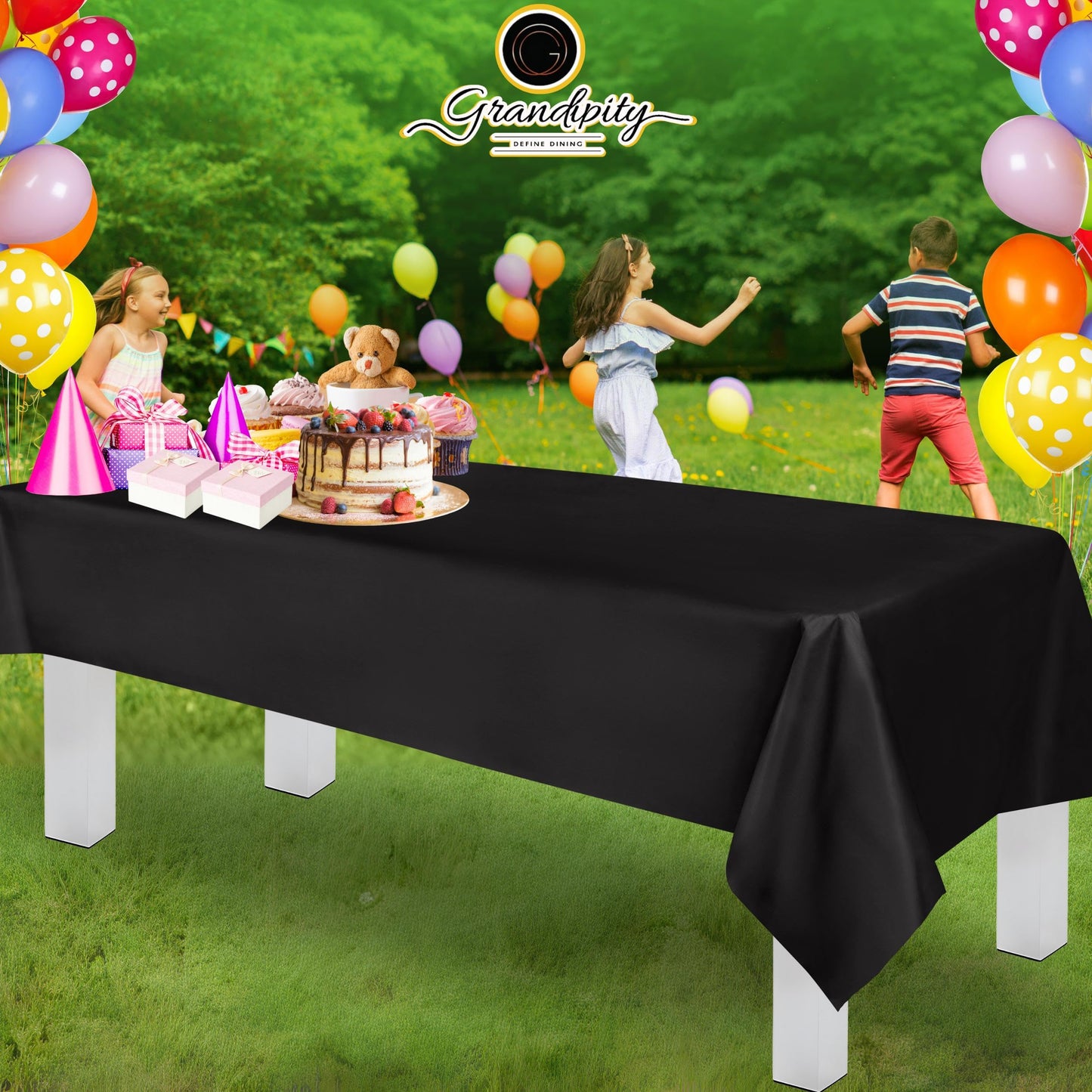 Grandipity Black 12 Pack Premium Disposable Plastic Tablecloth 54 Inch. x 108 Inch. Decorative Rectangle Table Cover