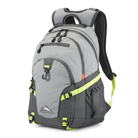 High Sierra Loop Backpack, Travel, or Work Bookbag with tablet sleeve, One Size, Steel Grey/Mercury/Neon Green