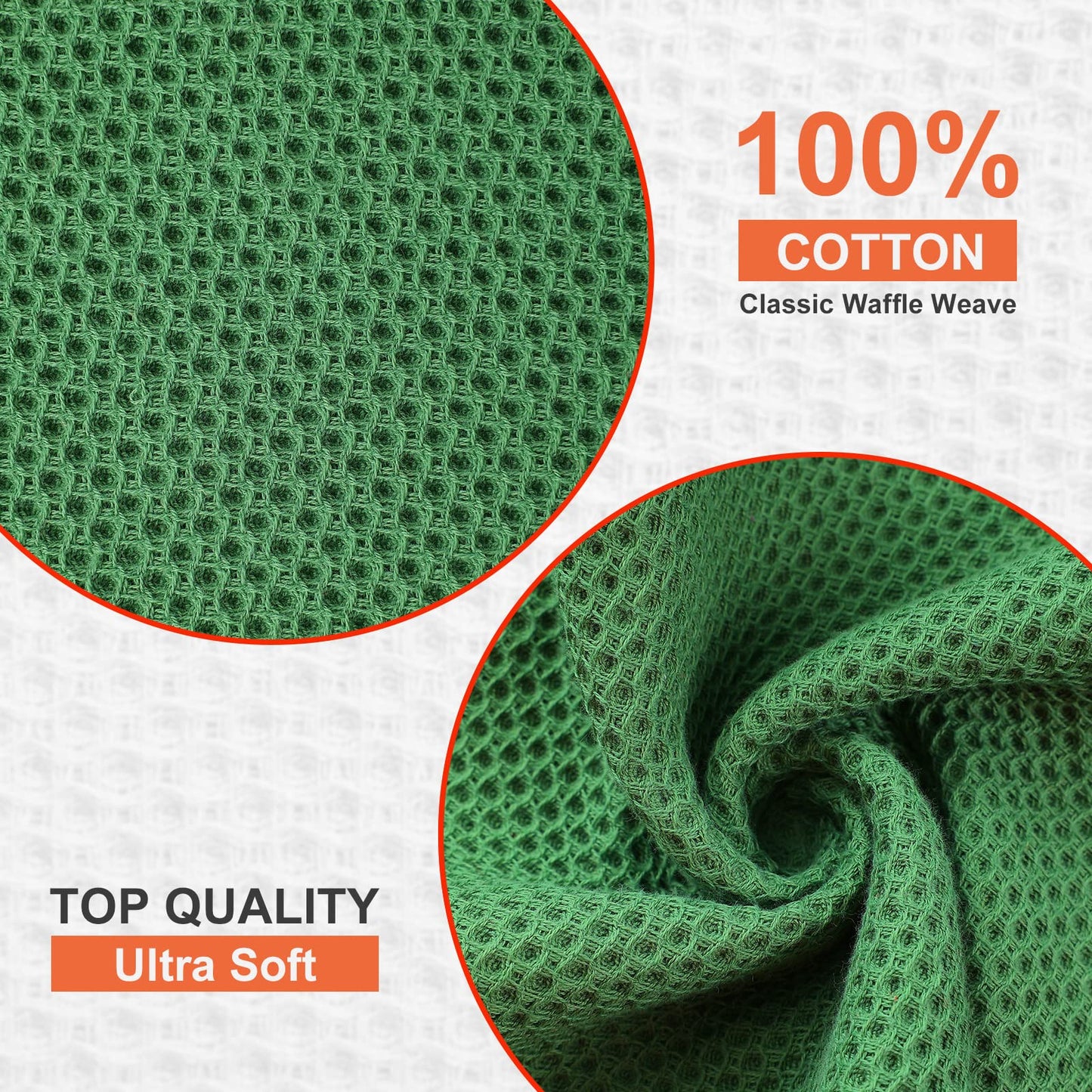 Kitinjoy 100% Cotton Kitchen Dish Cloths, 6 Pack Waffle Weave Ultra Soft Absorbent Dish Towels for Drying Dishes Quick Drying Kitchen Towels Dish Rags, 12 X 12 Inches, Grass Green