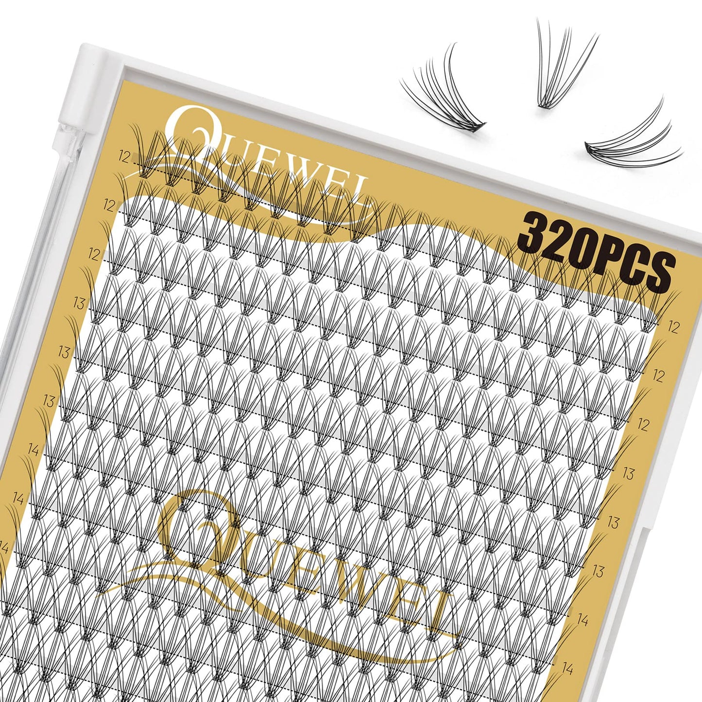 QUEWEL Lash Clusters 320Pcs Cluster Lashes 10D C Curl Lash Clusters Mix12-18mm Individual Eyelashes Clusters Wispy DIY Eyelash Extension Thin Band Soft to Use at Home (10D C Mix12-18)