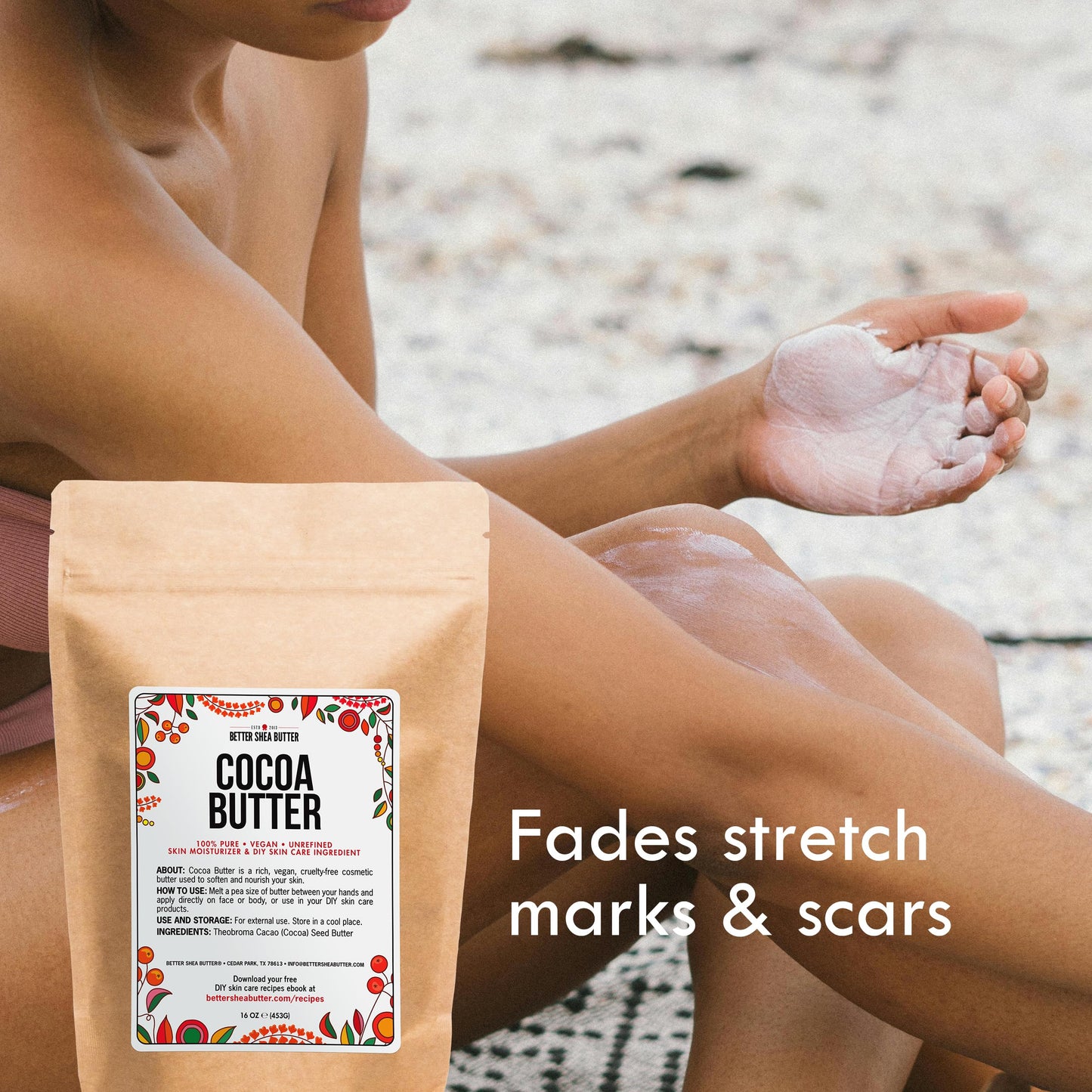 Better Shea Butter Cocoa Butter - 8 oz Block, Deeply Moisturizes Skin, Diminishes Scars, Stretch Marks, Soothes Dry Skin