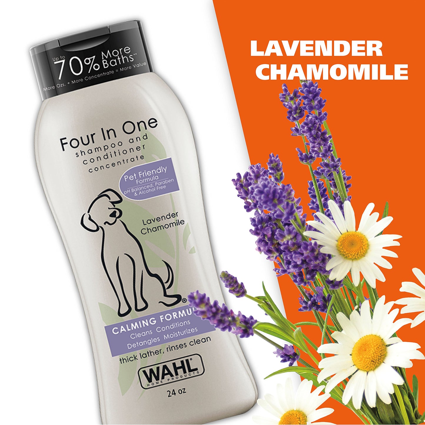 Wahl USA 4-in-1 Calming Pet Shampoo for Dogs – Cleans, Conditions, Detangles, & Moisturizes with Lavender Chamomile - Pet Friendly Formula - 24 Oz - Model 820000A