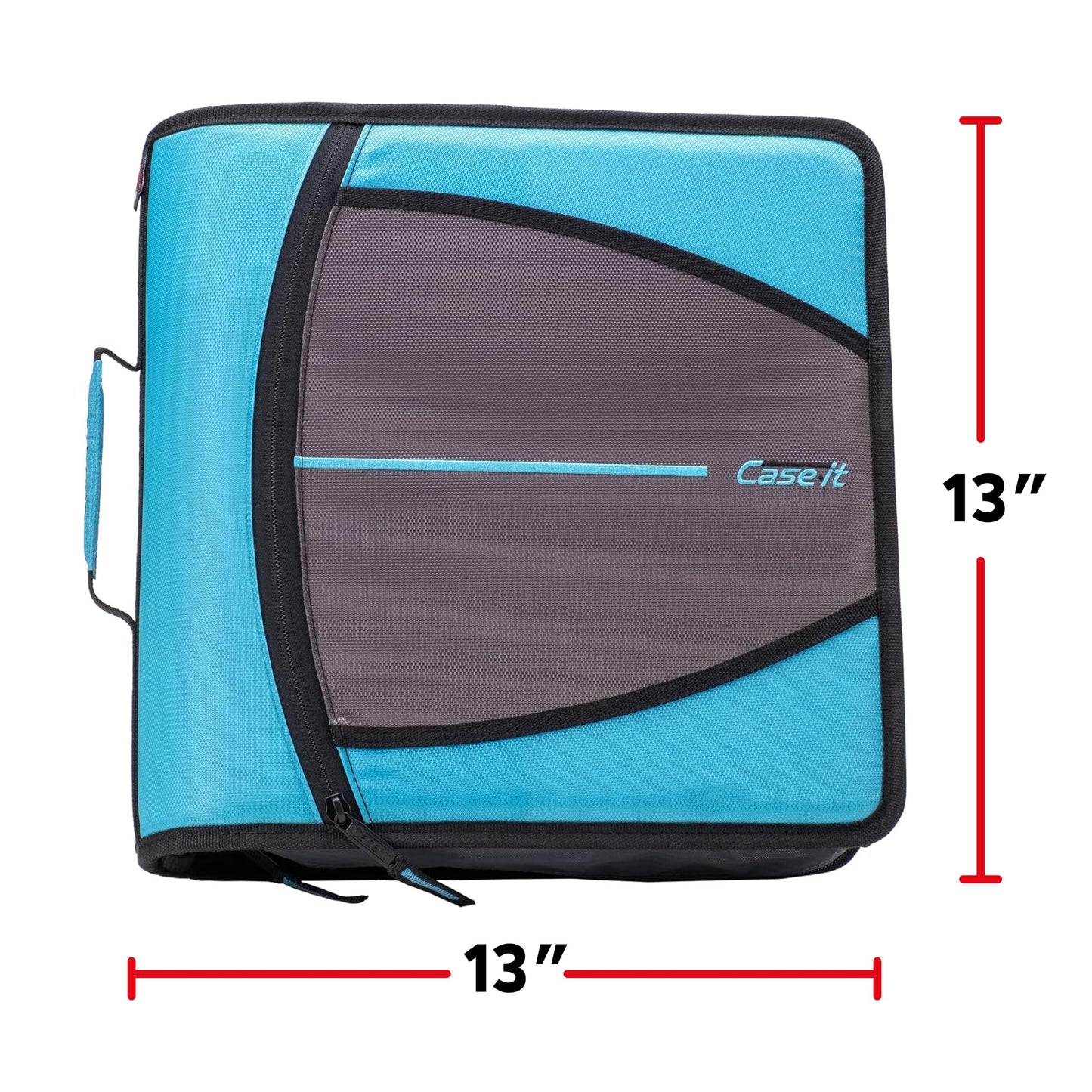 Case-it Mighty Zip Tab Zipper Binder, 3" O-Ring with 5-Color tabbes, Expanding File Folder and Shoulder Strap and Handle, D-146-TEAL