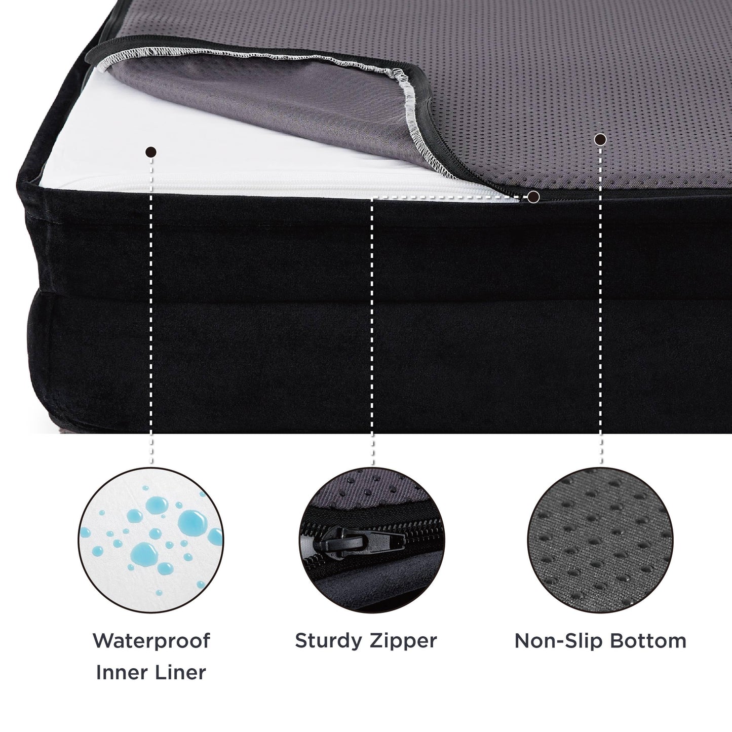 Bedsure Small Orthopedic Dog Bed - Calming Dog Sofa Beds for Small Dogs with Luxurious Short Plush, Pet Couch Bed with Removable Washable Cover, Waterproof Lining and Nonskid Bottom Couch, Black