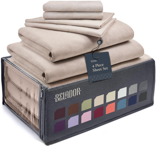 BELADOR Silky Soft Twin Sheet Set - Luxury 4 Piece Bed Sheets for Twin Size Bed, Secure-Fit Deep Pocket Sheets with Elastic, Breathable Hotel Sheets and Pillowcase Set, Wrinkle Free Oeko-Tex Sheets