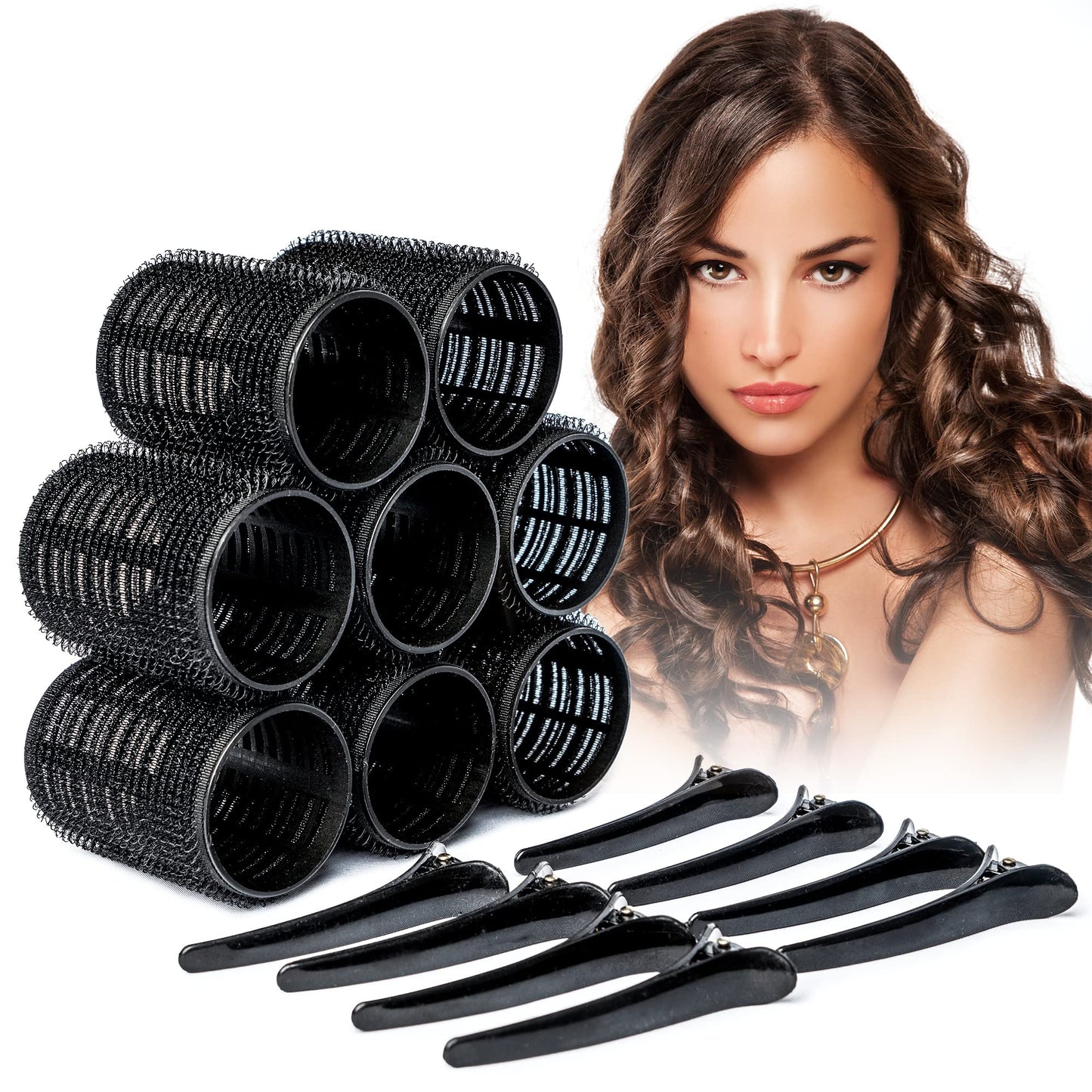 MIRZIANS 8pcs Heatless Small Hair Rollers with 8 Clips- Self Holding Velcro Curlers for Short Hairs-Gripping Sticky Hair Curler- No Heat Rollers for Hair Curls-Salon Hairdressing Curling Tool.