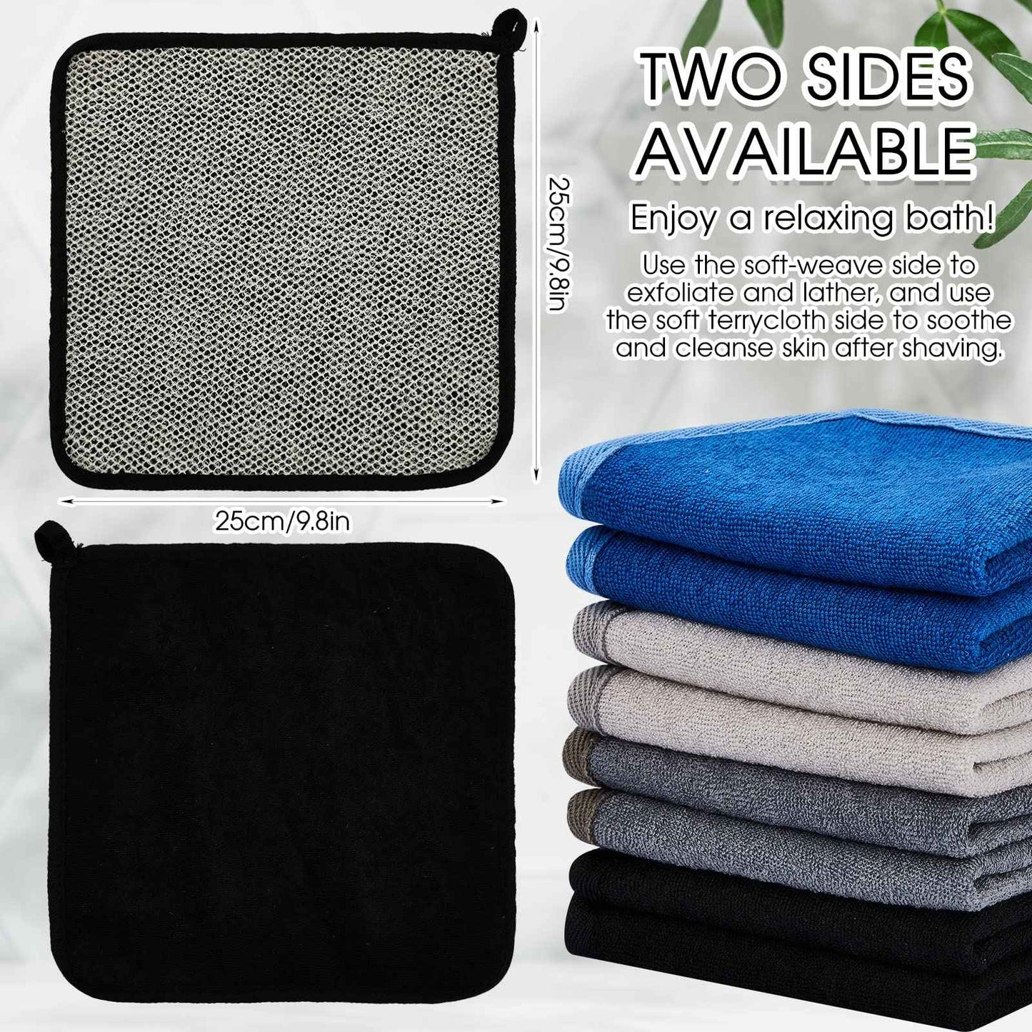 Juexica 8 Pcs Exfoliating Washcloth Men Wash Face Cloth Rustic Dual Sided Bath Washcloth 9.8 x 9.8'' Facial Scrubber Men Exfoliating Shower Towel for Body and Face (Mesh Pattern,Dark Color Series)