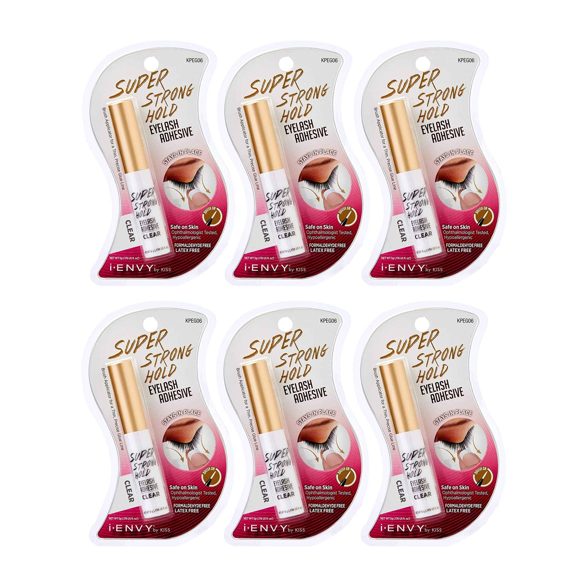 Kiss I Envy Eyelash Adhesive Super Strong Hold Clear 5 Gram (Pack of 6)