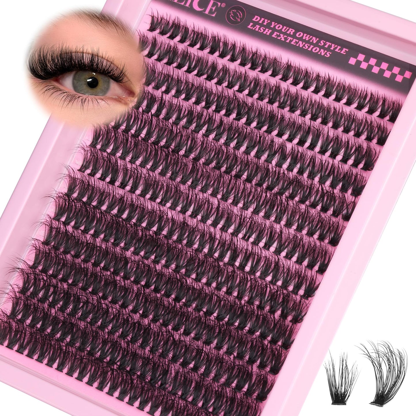 ALICE 336pcs Lash Clusters Fluffy Thick 60D Cluster Eyelash Extensions DIY Lash Extensions Wispy Faux Mink Individual Lashes Mix 10-18mm Long Eyelash Clusters