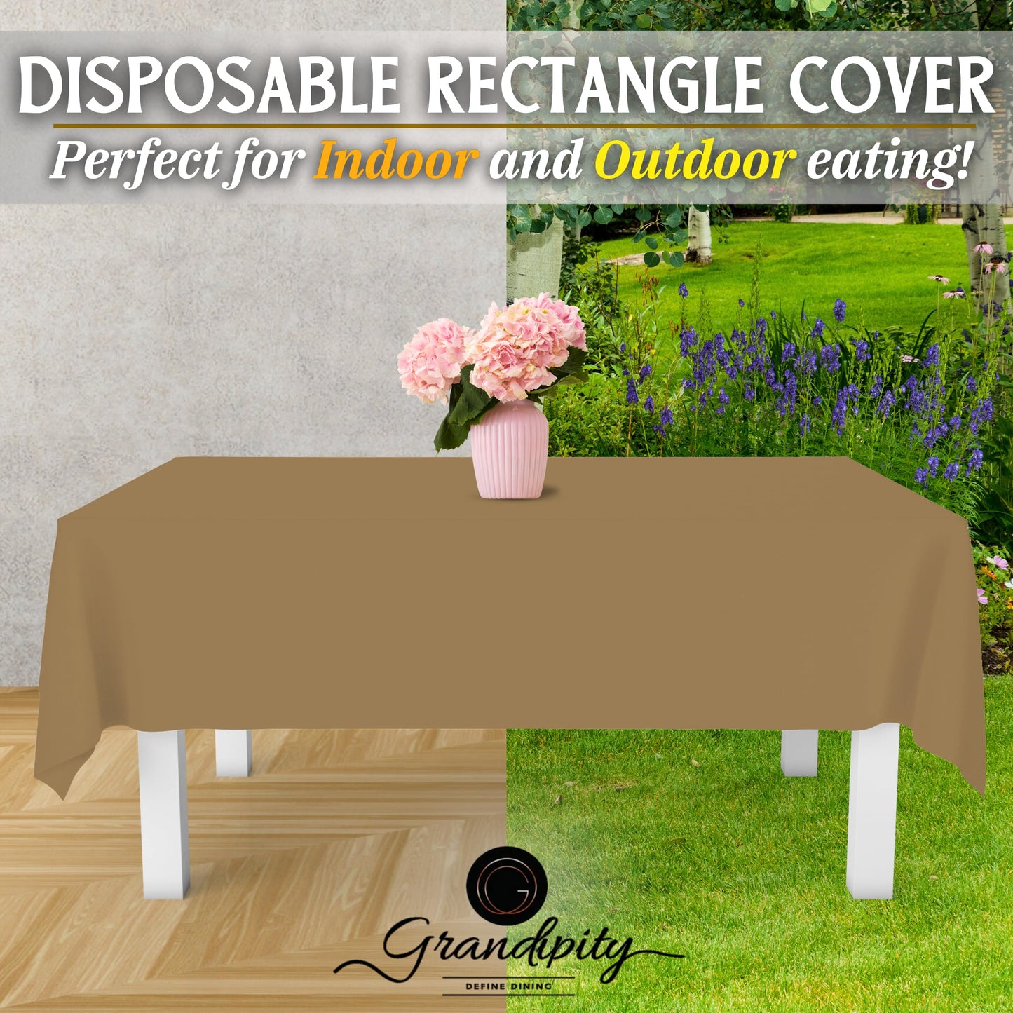 Grandipity Gold 12 Pack Premium Disposable Plastic Tablecloth 54 Inch. x 108 Inch. Decorative Rectangle Table Cover