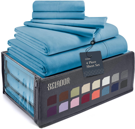 BELADOR Silky Soft Twin Sheet Set - Luxury 4 Piece Bed Sheets for Twin Size Bed, Secure-Fit Deep Pocket Sheets with Elastic, Breathable Hotel Sheets and Pillowcase Set, Wrinkle Free Oeko-Tex Sheets