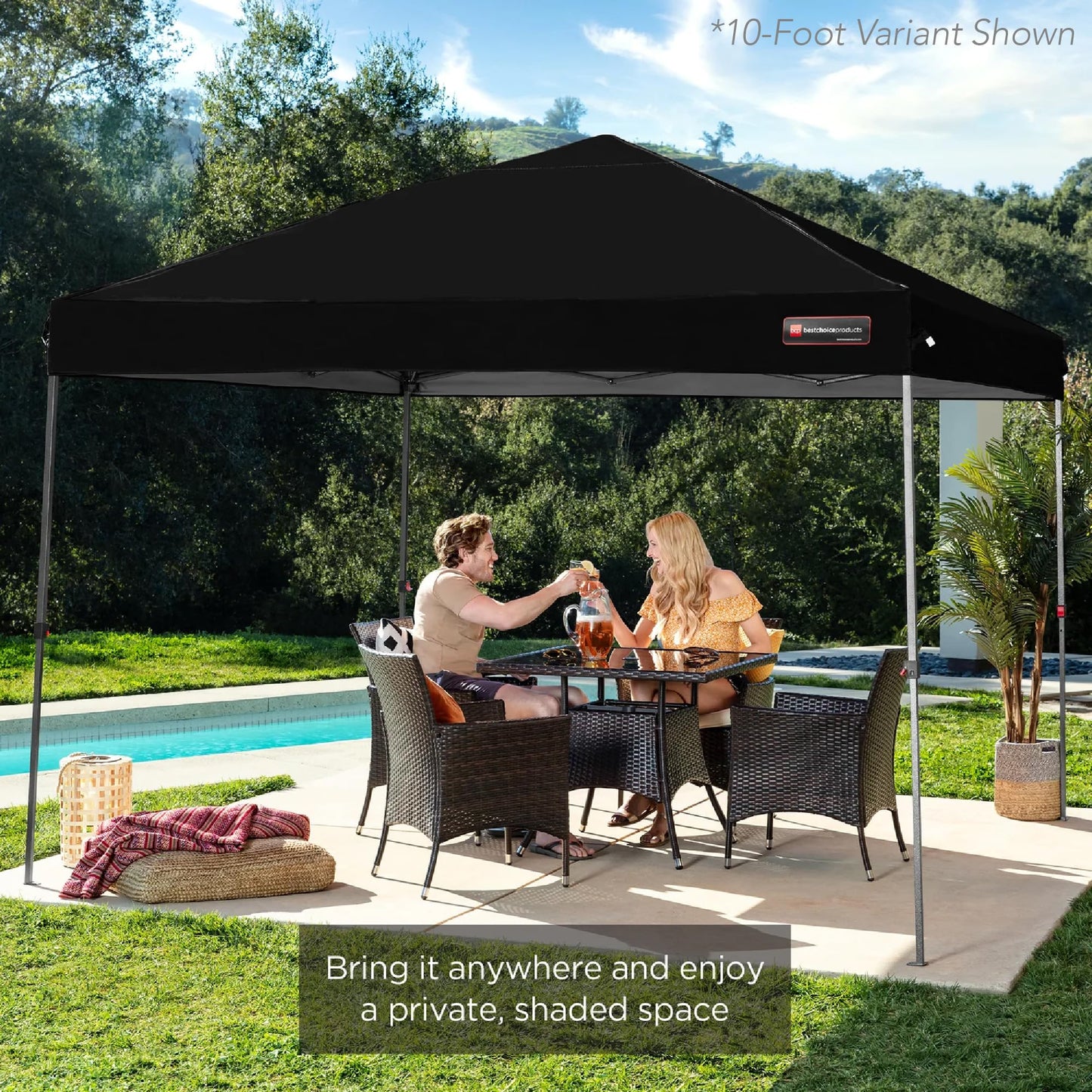 Best Choice Products 8x8ft 1-Person Setup Pop Up Canopy Tent Instant Portable Shelter w/ 1-Button Push, Case, 4 Weight Bags - Black