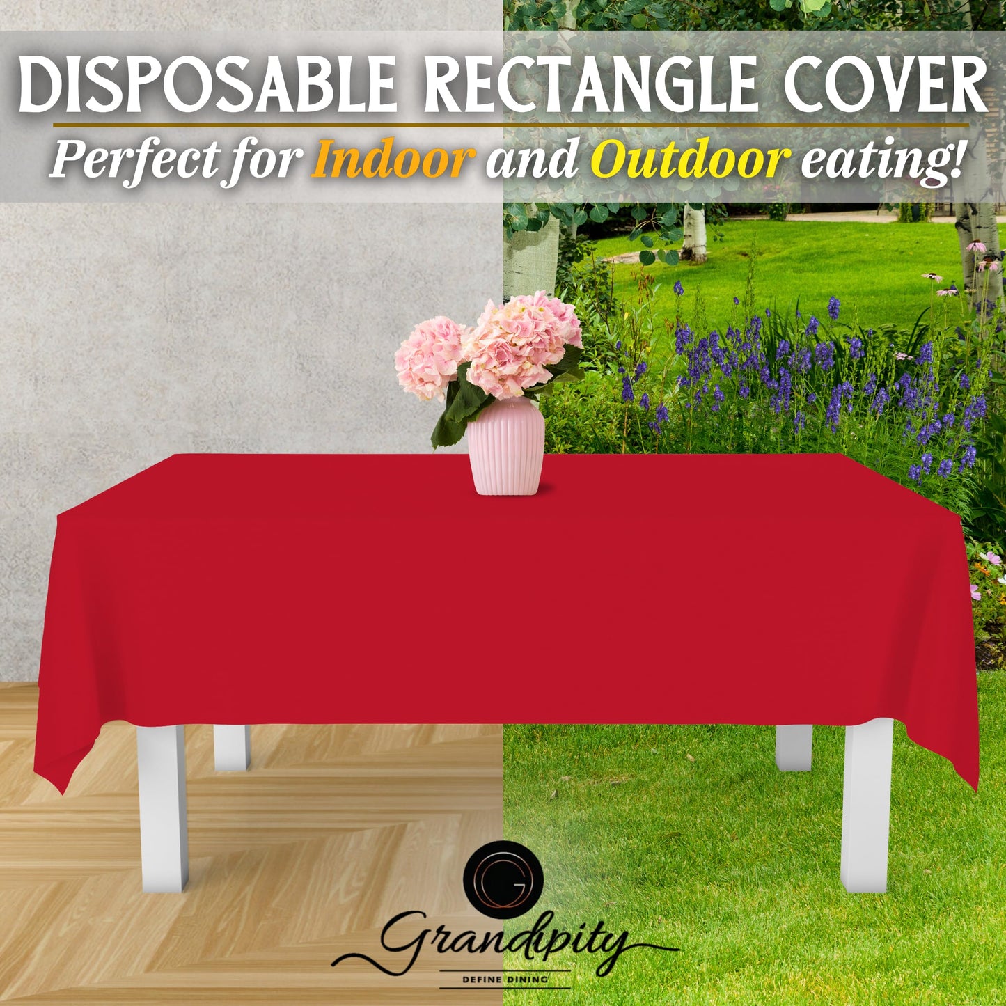 Grandipity Red 12 Pack Premium Disposable Plastic Tablecloth 54 Inch. x 108 Inch. Decorative Rectangle Table Cover