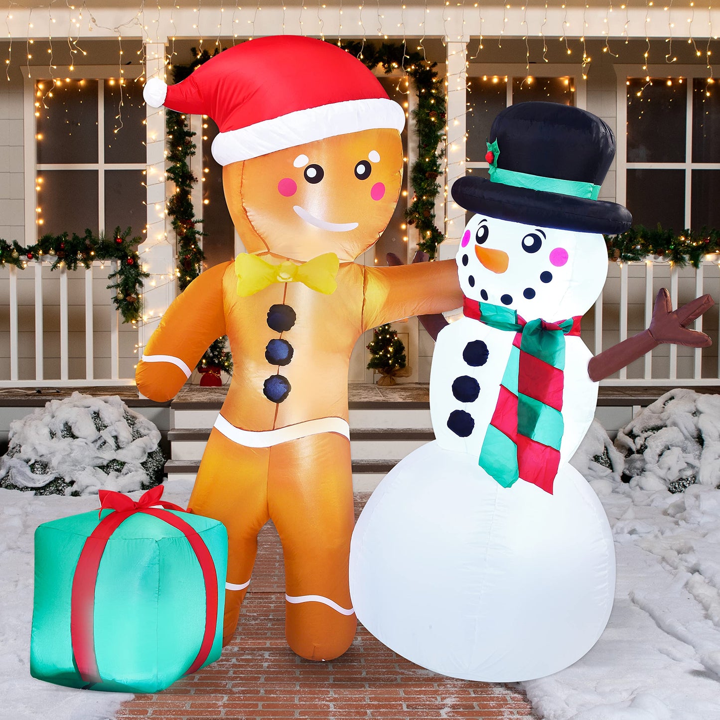 Joiedomi 6 FT Tall Christmas Inflatables Gingerbread Man & Snowman, Inflatable Christmas Yard Decorations with Build-in LEDs Blow Up Inflatables for Party Indoor, Outdoor, Yard, Garden, Lawn Décor