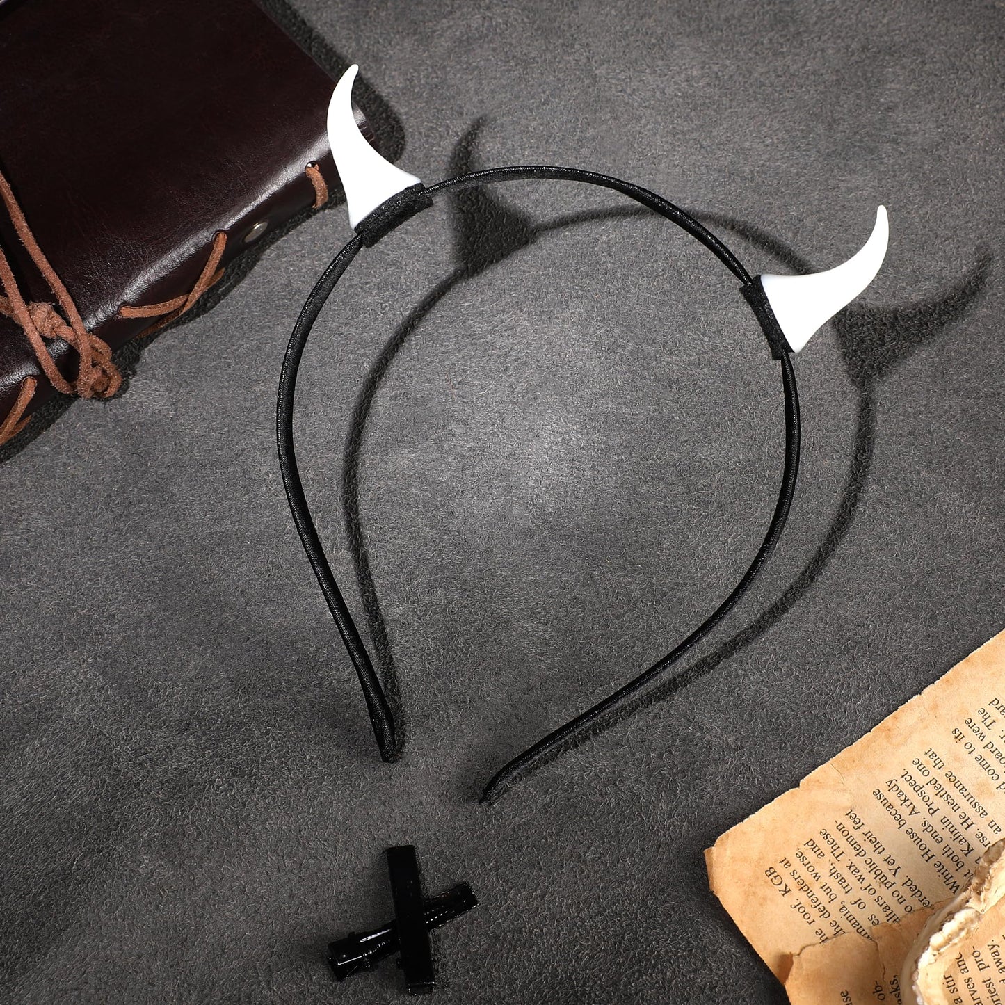 MOSTORY Demon Ox Horns Headband - Devil Horns Hairband with Clips for Renaissance Ren Faire Halloween Cosplay Masquerade Off-white