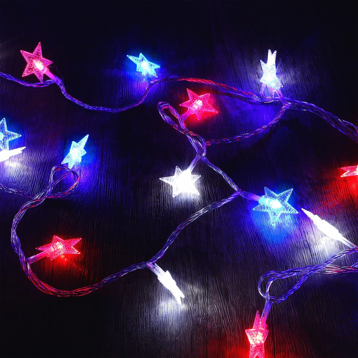 Twinkle 100 LED 49FT Red White Blue Star String Lights, 4th of July Decoration Lights, Plug in Fairy String Lights Waterproof, Extendable for Indoor, Outdoor, Independence Day Decor