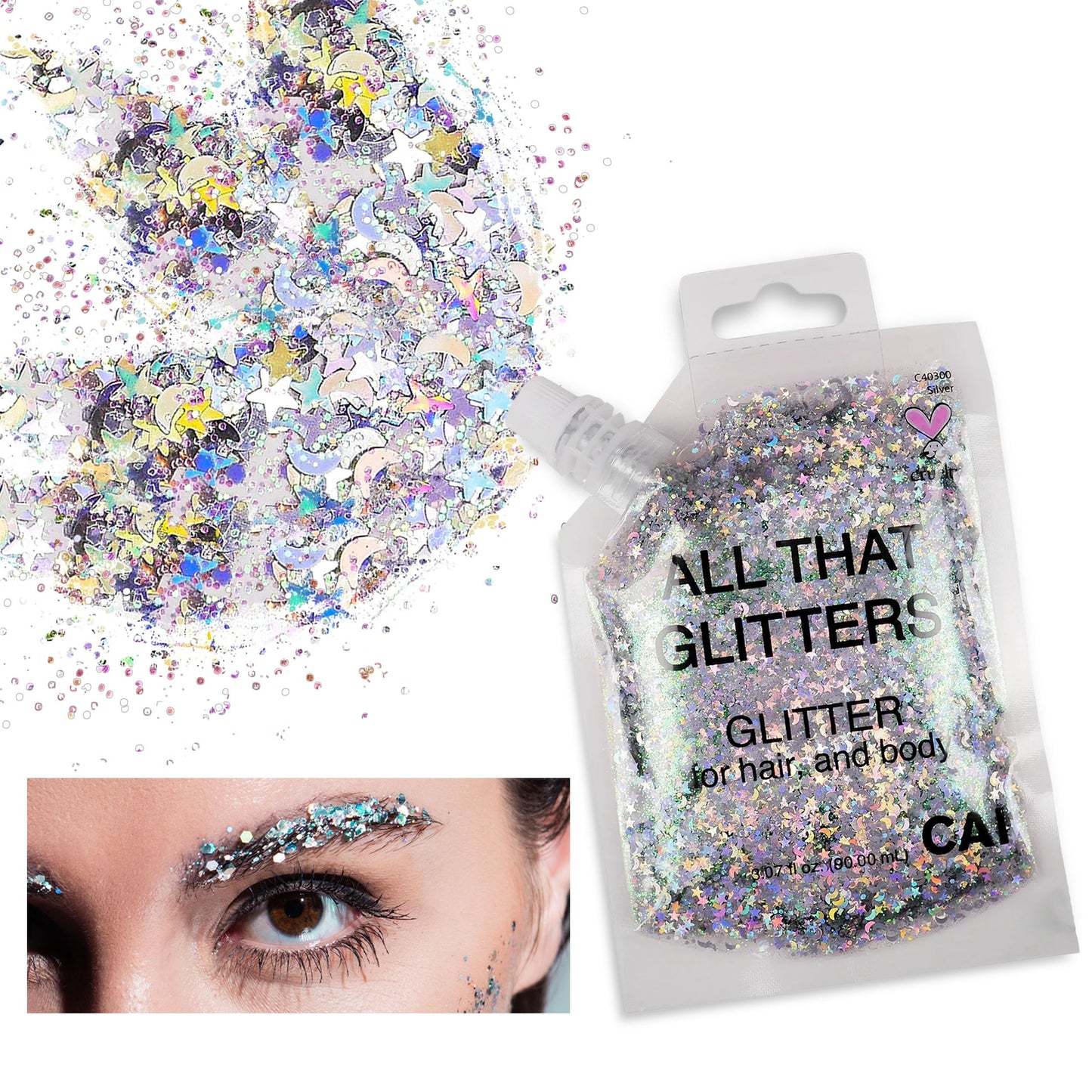 Body Glitter Gel- Face, Body & Hair (5 Pk Unicorn) Chunky Iridescent Holograph Stars & Moon, 3 oz | Cosmetic-Grade Makeup, Apply Without Glue, Easy to Take Off & Keep Skin Cleanat Raves