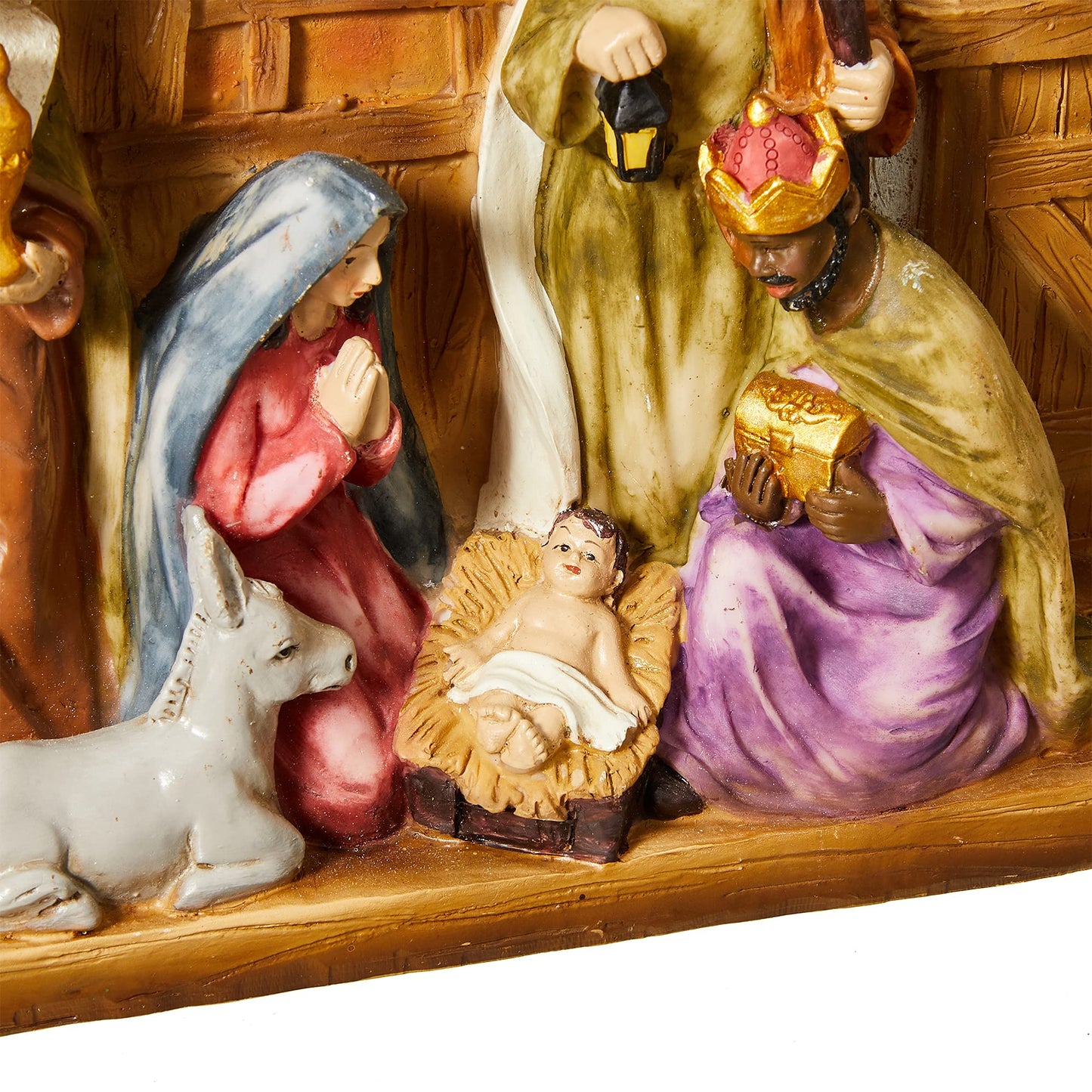 Glitzhome 12.5" Lighted Christmas Nativity Figurines, Resin Stable Nativity Scene Holy Family Collectable Décor, Christmas Tabletop Figure Ornaments, Miniatures Baby Jesus Statue for Tabletop Decor