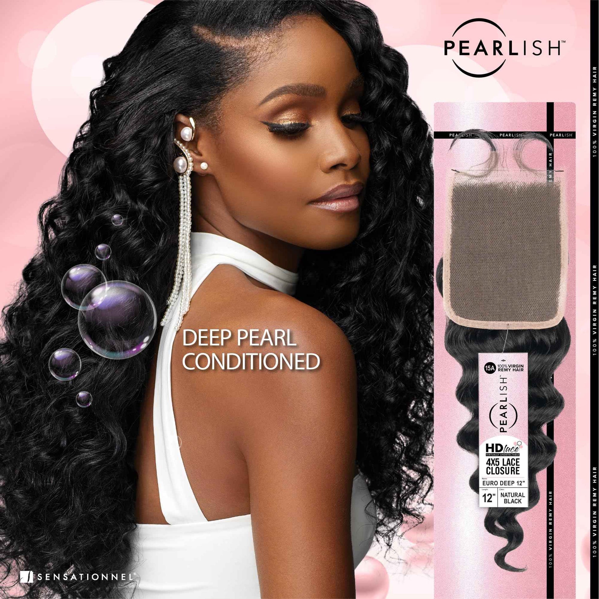 Sensationnel Pearlish bundle 4x5 closure - euro deep 12 inch HD lace beauty supply human hair bundles weave 15a soft remy (NATURAL/BLACK)