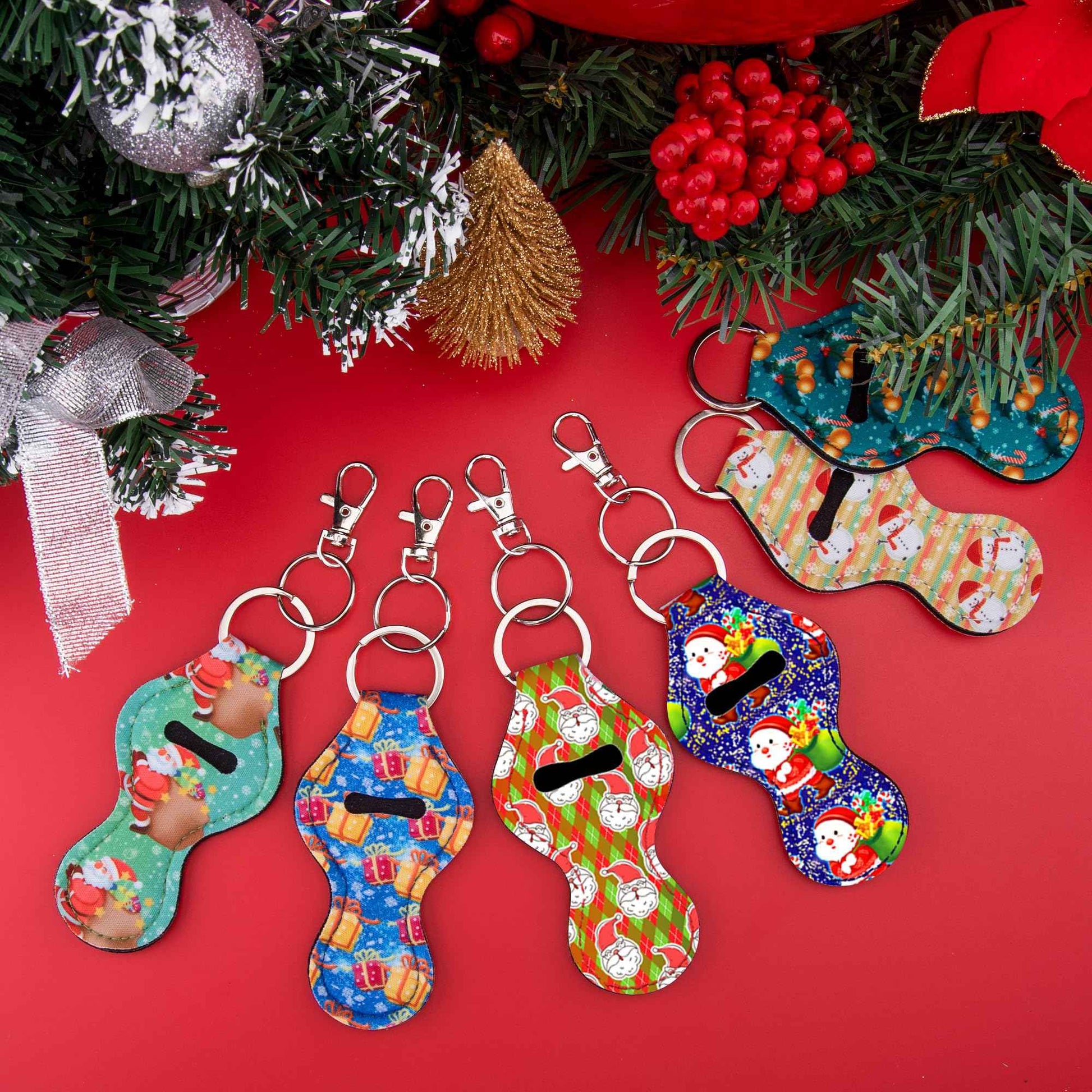 Duufin 16 Pieces Christmas Chapstick Holder Keychain Lip Balm Holder Lipstick Keychain Holder Lipgloss Keychains Holder with 16 Pieces Metal Clip Cords for Chapstick Tracker and Safeguard