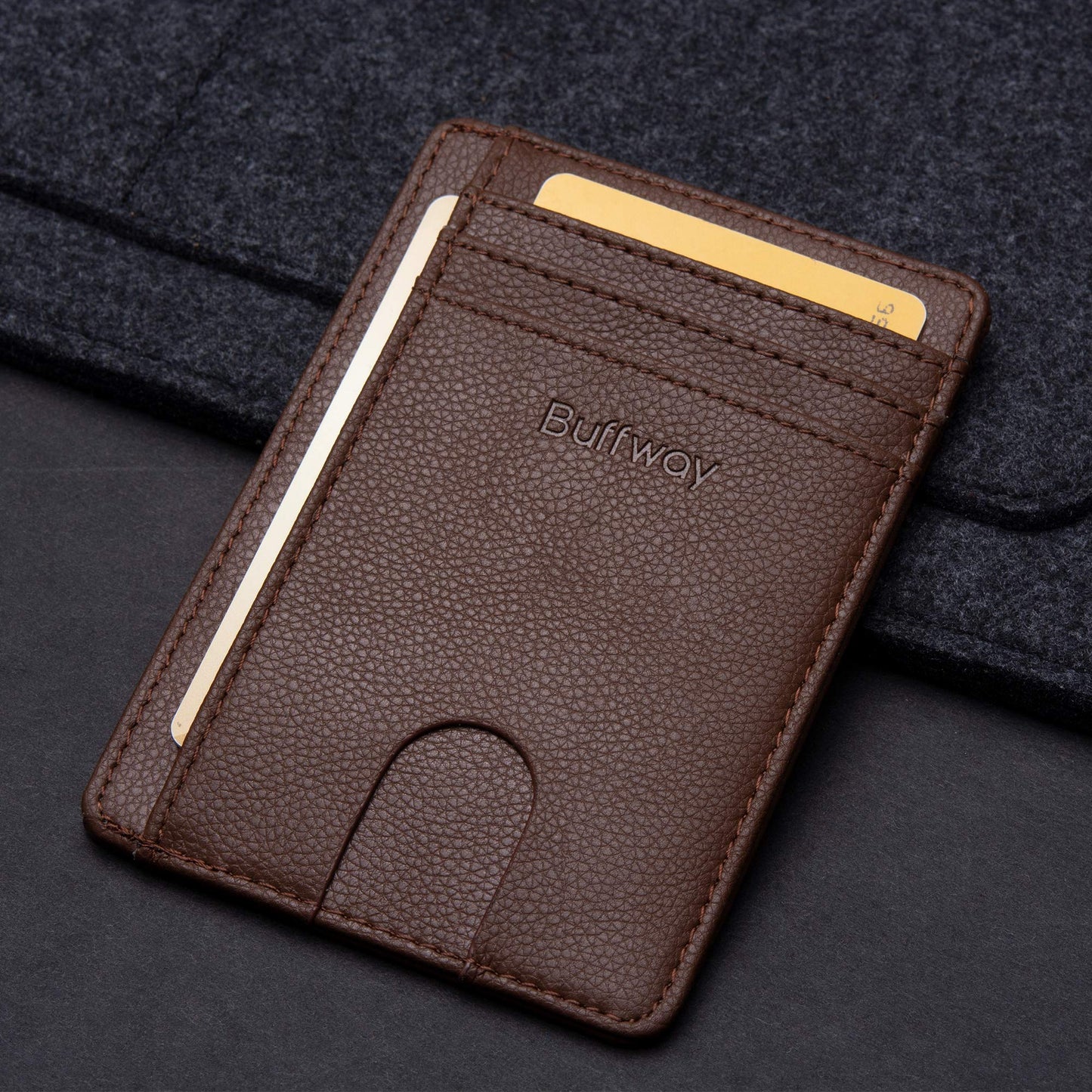 Buffway Slim Minimalist Front Pocket RFID Blocking Leather Wallets for Men and Women - Lichee Coffee