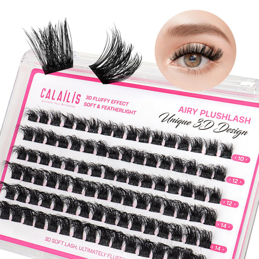 CALAILIS Lash Clusters Wispy 3D Fluffy Cluster Eyelash Extensions 96Pcs Multi-Layered Thick DIY Eyelash Clusters Soft and Reusable Volume Individual Cluster Lashes (B09, 10-16MIX)