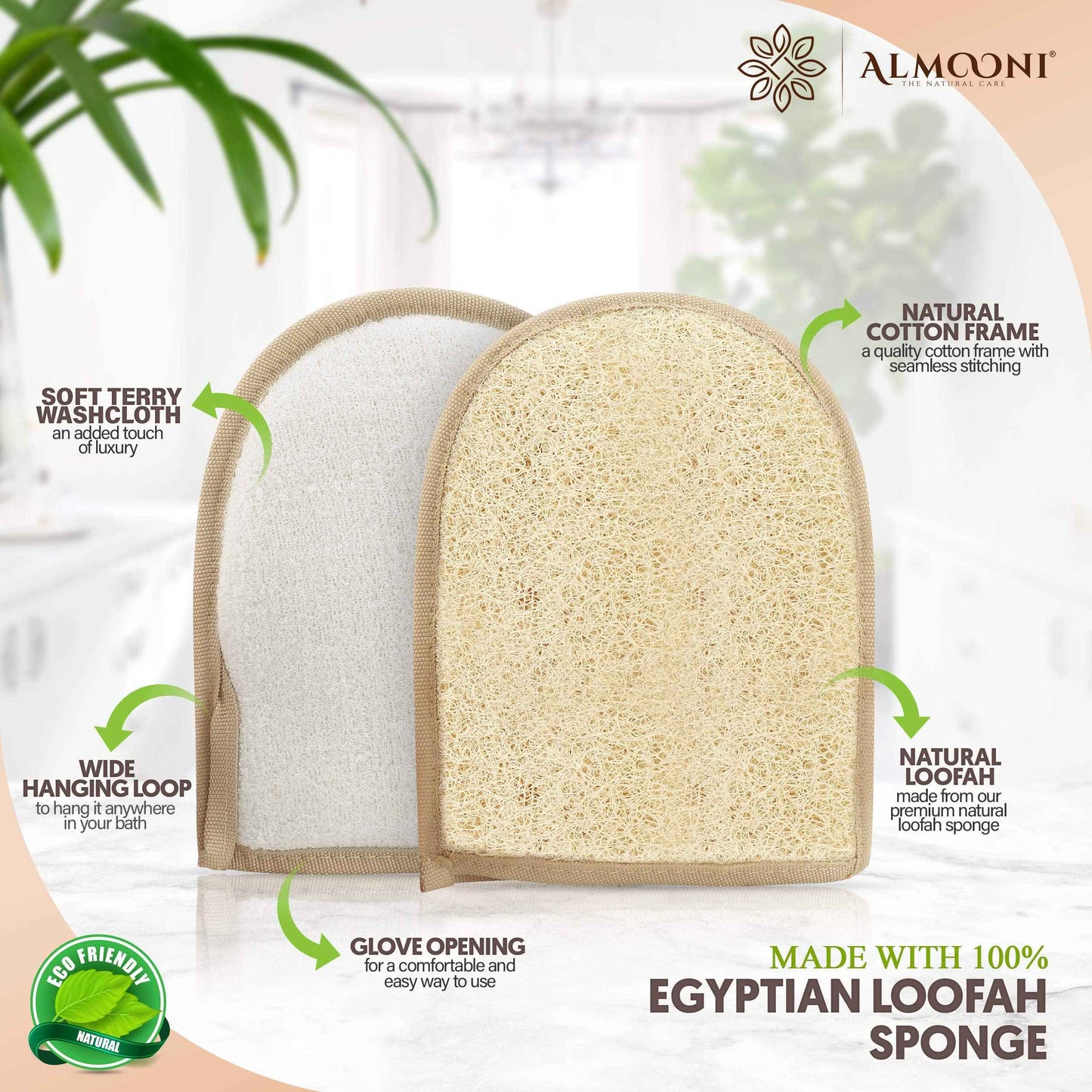 Premium Exfoliating Back Loofah Scrubber and Loofah Pad Glove Body Scrubber, Made with Natural Egyptian Shower Loofah Sponge That Gets Your Body Clean