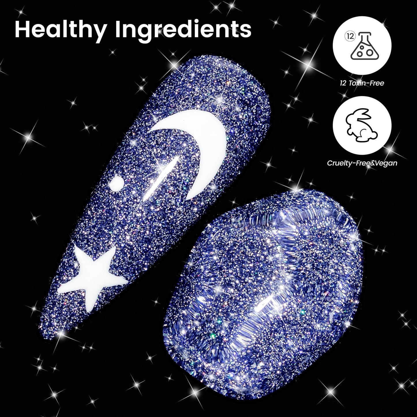 YTD Likomey Reflective Glitter Gel Nail Polish,15ml Galaxy Colorful Navy Blue Flash Diamond Shimmer Gel,Sparkly Shiny Salon Home Nail Art Manicure UV Gel Varnish,SZ237