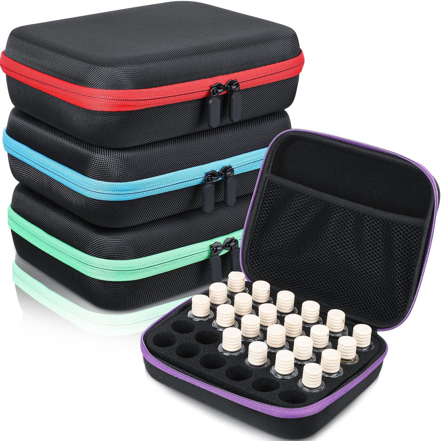 4 Pcs Essential Oils Storage Bag, 30 Bottles EVA Essential Oils Carrying Case Essential Oil Organizer Boxes Carrying Travel Case with Foam Insert and Carrying Handle Holds 5-15 ml Essential Oils