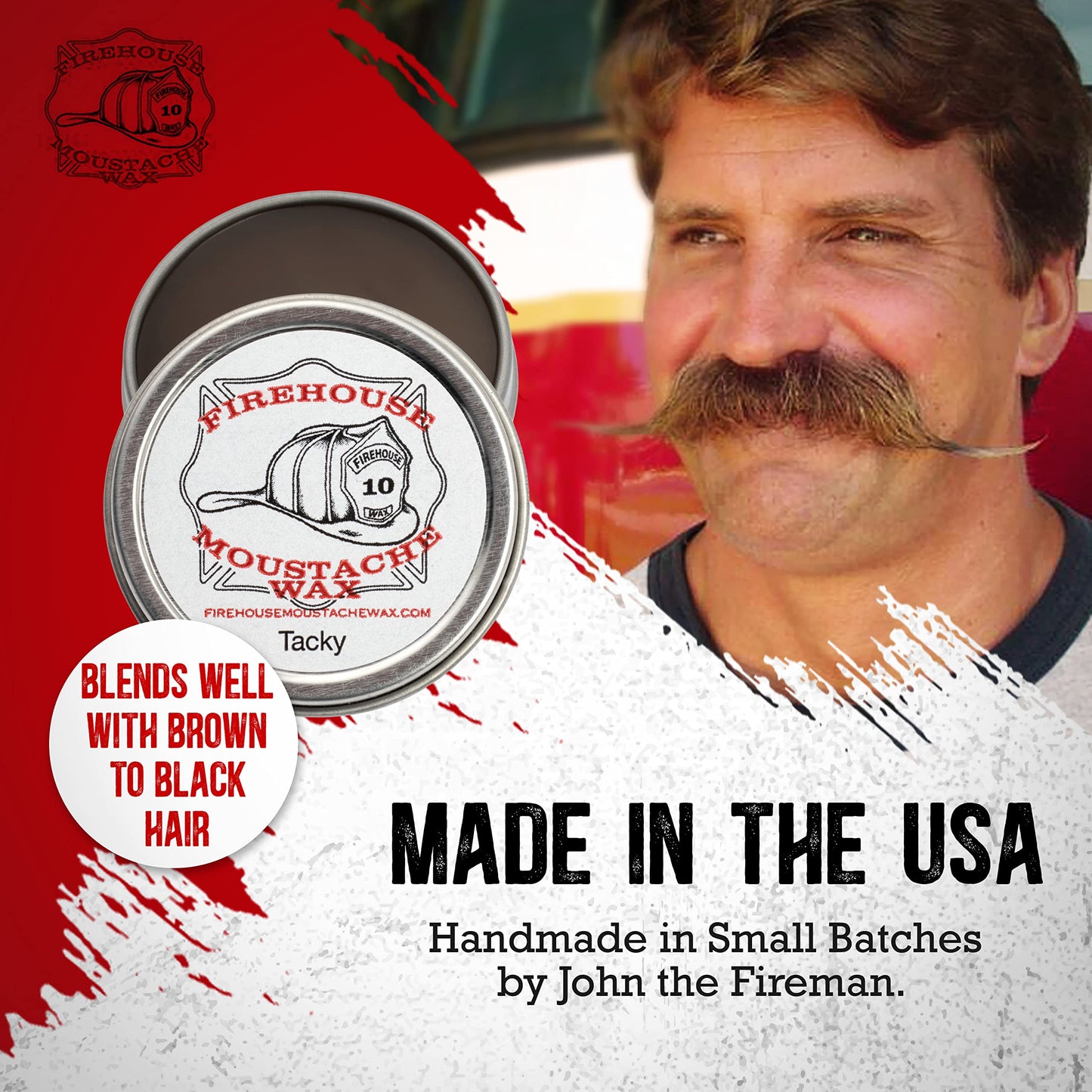 Firehouse Moustache Wax Wacky Tacky - Strong Heavy-Duty Mustache & Beard Wax, Naturally Scented & Colored All-Weather Mustache Wax (1 Ounce Tin); Handmade in Small Batches by John The Fireman