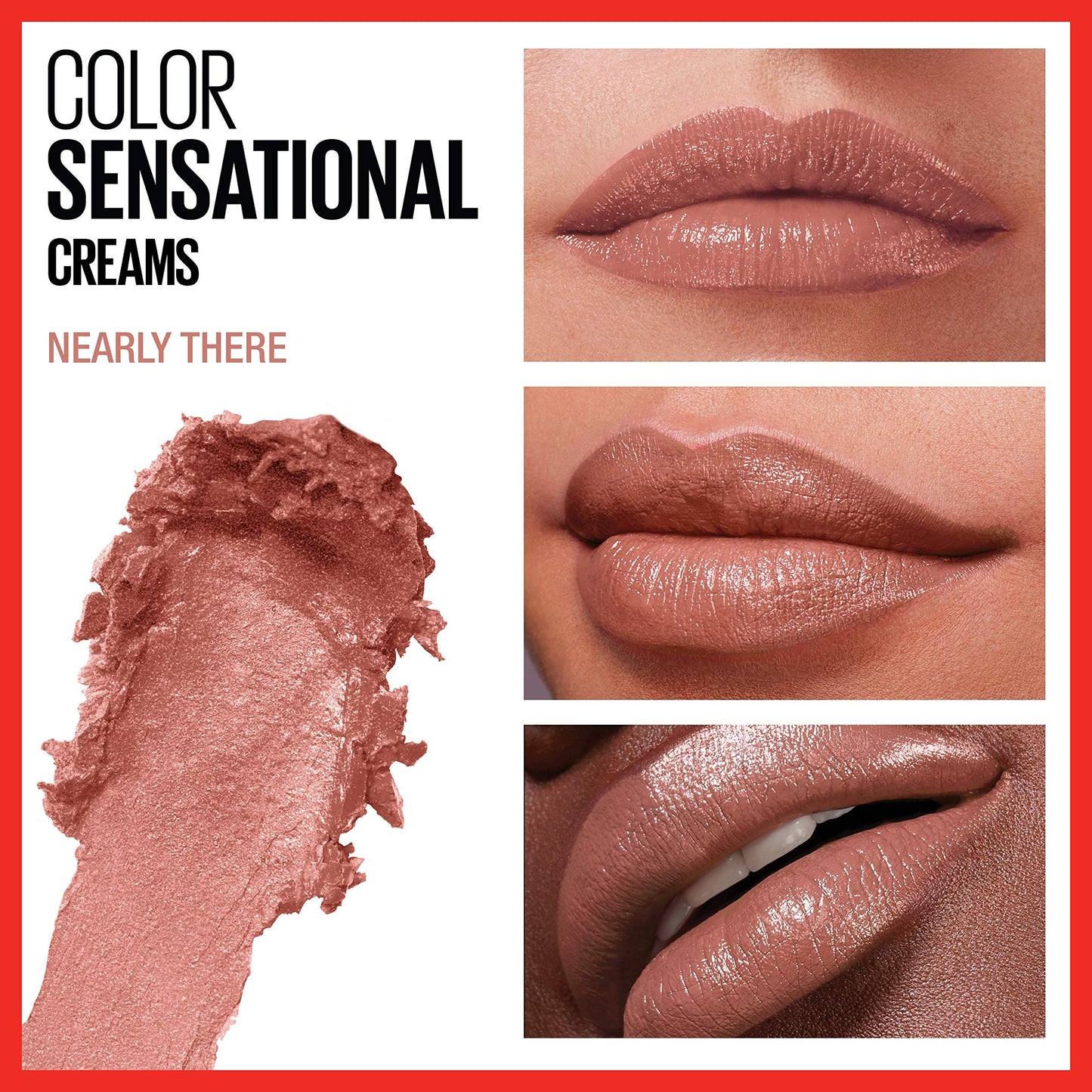 Maybelline Color Sensational Lipstick, Lip Makeup, Cream Finish, Hydrating Lipstick, Nearly There, Nude ,1 Count