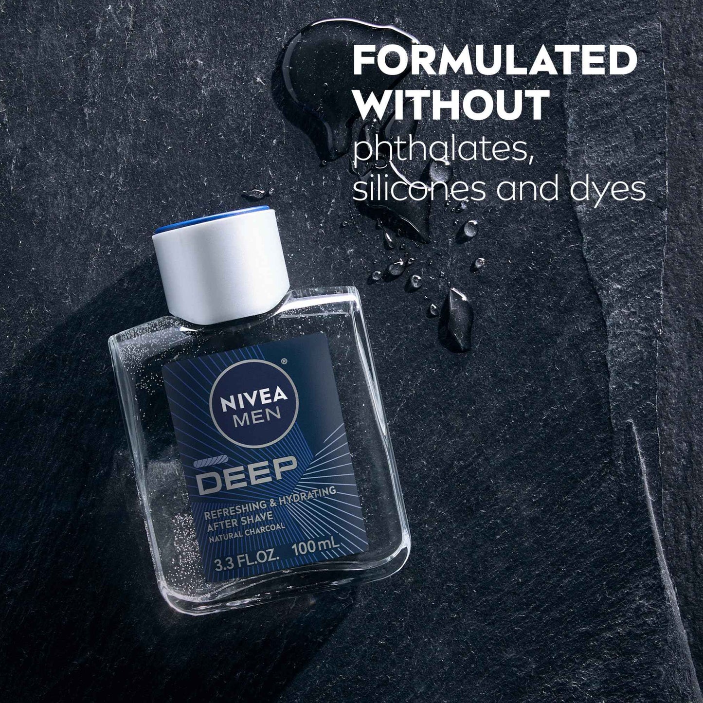 NIVEA Men DEEP Refreshing and Hydrating After Shave with Natural Charcoal, Aftershave Lotion for Men Soothes Shave Irritation, Vanilla and Bourbon Scent, 3.3 Fl Oz Bottle, Pack of 3
