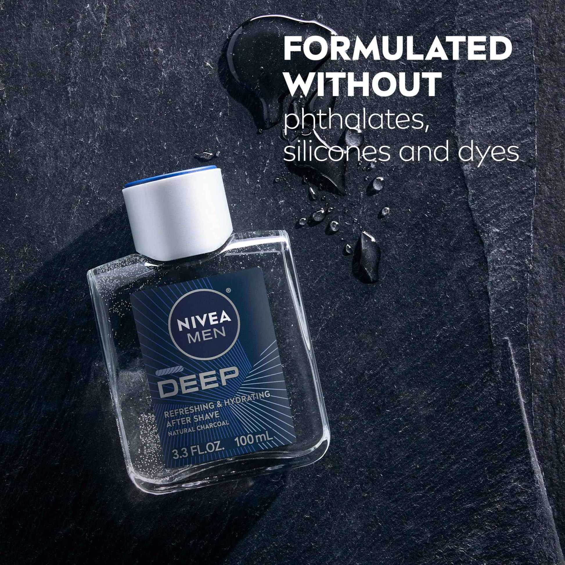 NIVEA Men DEEP Refreshing and Hydrating After Shave with Natural Charcoal, Aftershave Lotion for Men Soothes Shave Irritation, Vanilla and Bourbon Scent, 3.3 Fl Oz Bottle, Pack of 3