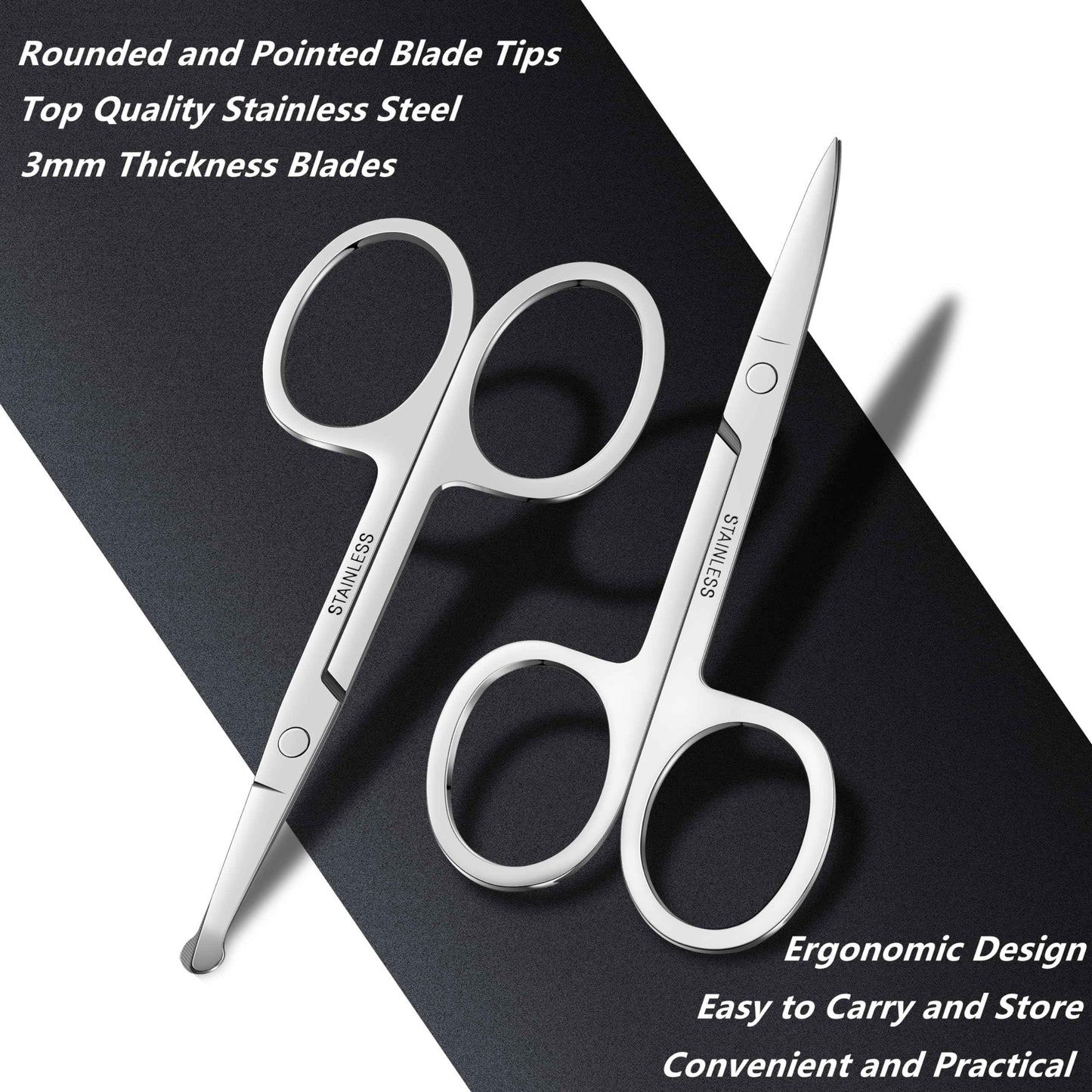 Natzerat 5-Piece Men's Safety Rounded Tip Small Scissors - Professional Stainless Steel Trimming Scissors for Mustache, Nose, Beard, Eyebrows, Eyelashes, and Ear Hair Cutting