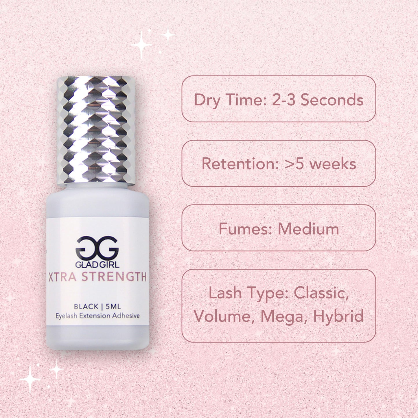 Eyelash Extension Glue by GladGirl |Mega Volume False Lash Adhesive | Quick 2-3 Second Dry Time | Low Viscosity | Extra Strong Hold | 5ml