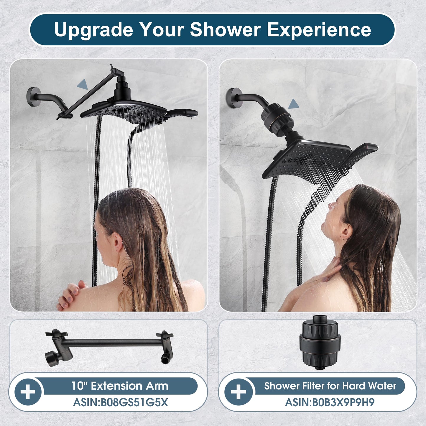 BRIGHT SHOWERS Four Spray Settings Shower Head Set Oil Rubbed Bronze and Black Finishing with 60" Long Stainless Steel Shower Hose