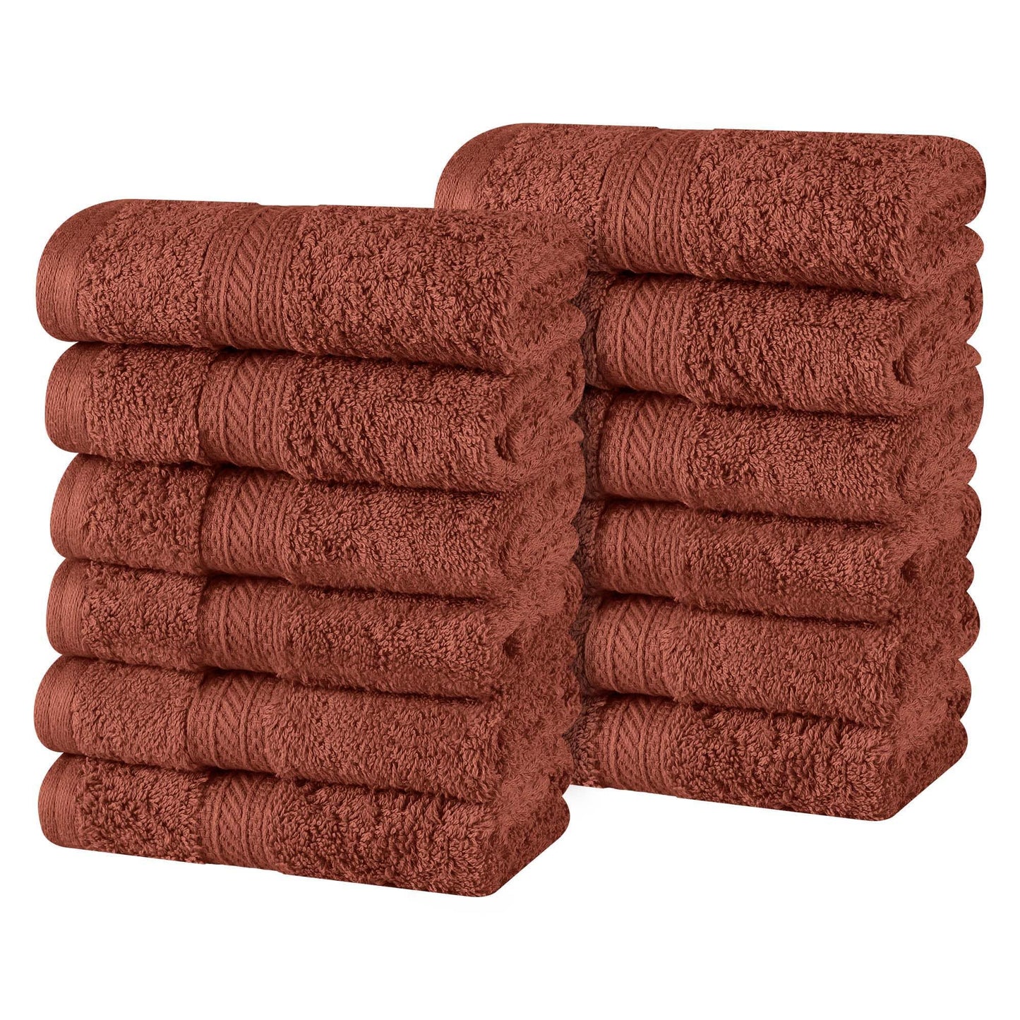 Superior Cotton Face Towels/Washcloth Set of 12, Home Essentials, Quick Dry, Luxury Bathroom Accessories, Basic Towels, Spa, Salon, Hotel, Resort, Thick, Ultra-Plush, Highly Absorbent, Hot Chocolate