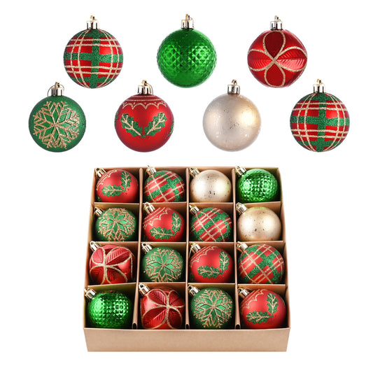 Valery Madelyn Ornaments for Christmas Trees, 16ct Red Green and Gold Shatterproof Christmas Tree Decorations, 2.36 Inches Traditional Country Hanging Ball Ornaments Bulk for Xmas Holiday Decor