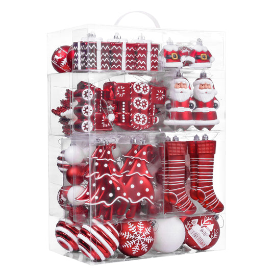 Valery Madelyn Christmas Tree Ornaments Set, 155ct Red and White Shatterproof Christmas Tree Decorations Bulk, Variety Traditional Decorative Hanging Ball Ornaments for Xmas Trees Holiday Party Decor