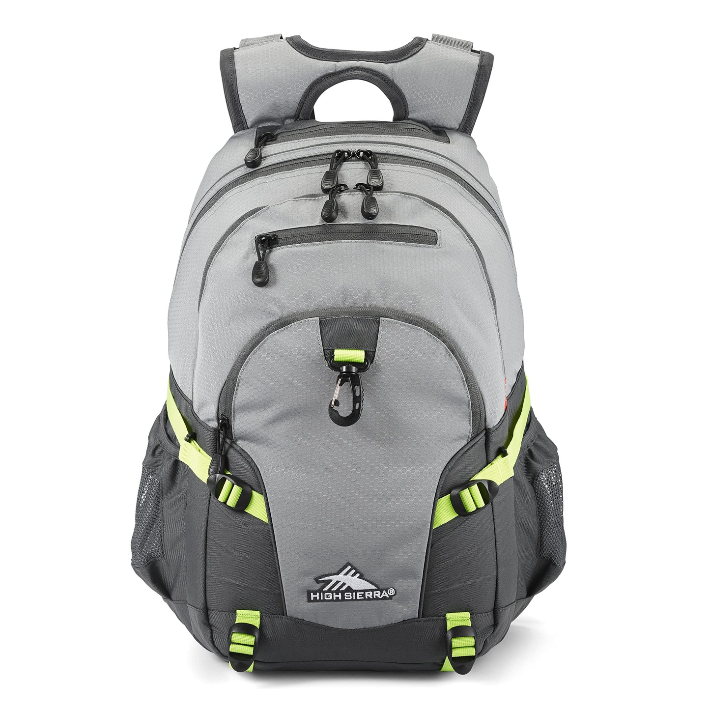 High Sierra Loop Backpack, Travel, or Work Bookbag with tablet sleeve, One Size, Steel Grey/Mercury/Neon Green