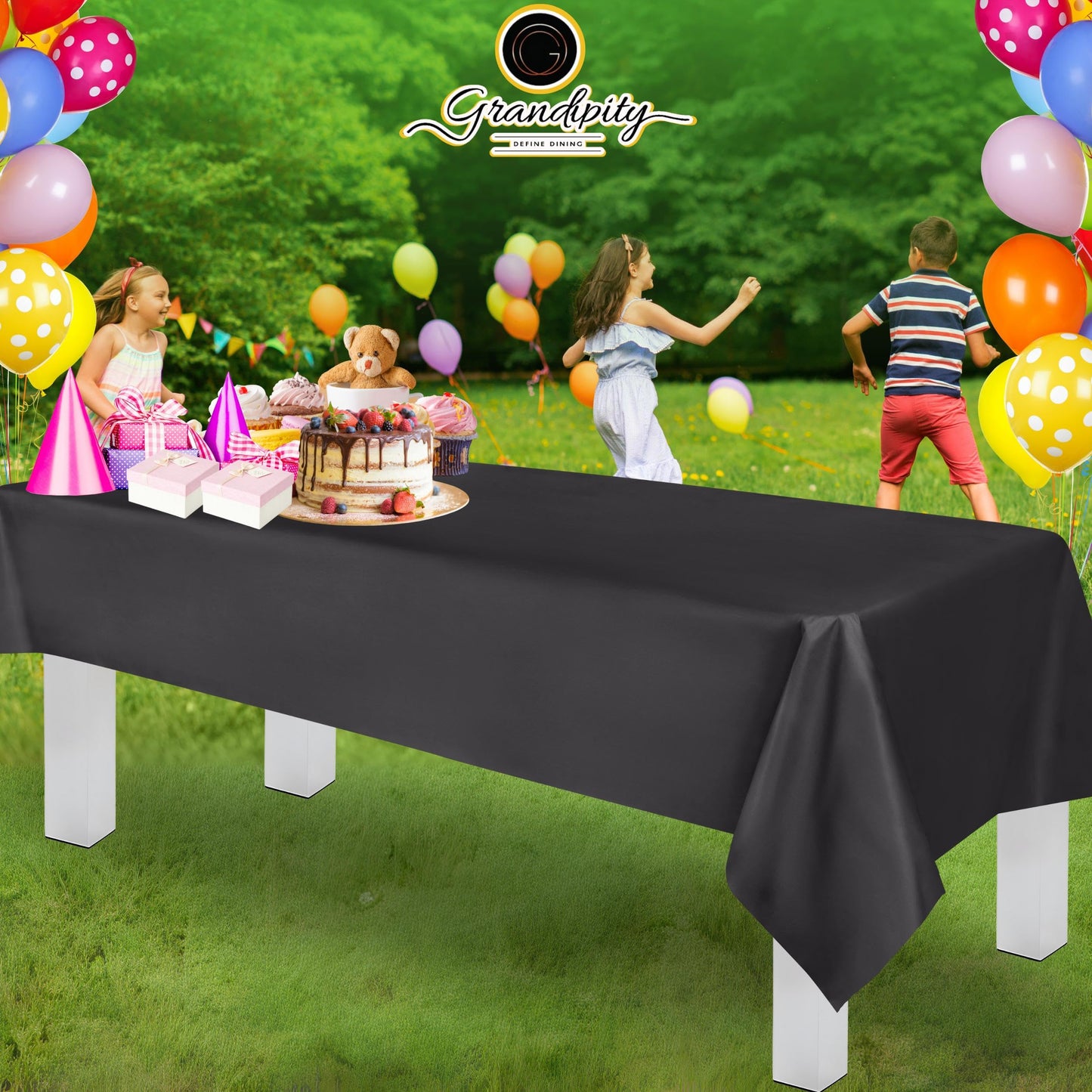 Grandipity Dark Grey 12 Pack Premium Disposable Plastic Tablecloth 54 Inch. x 108 Inch. Decorative Rectangle Table Cover